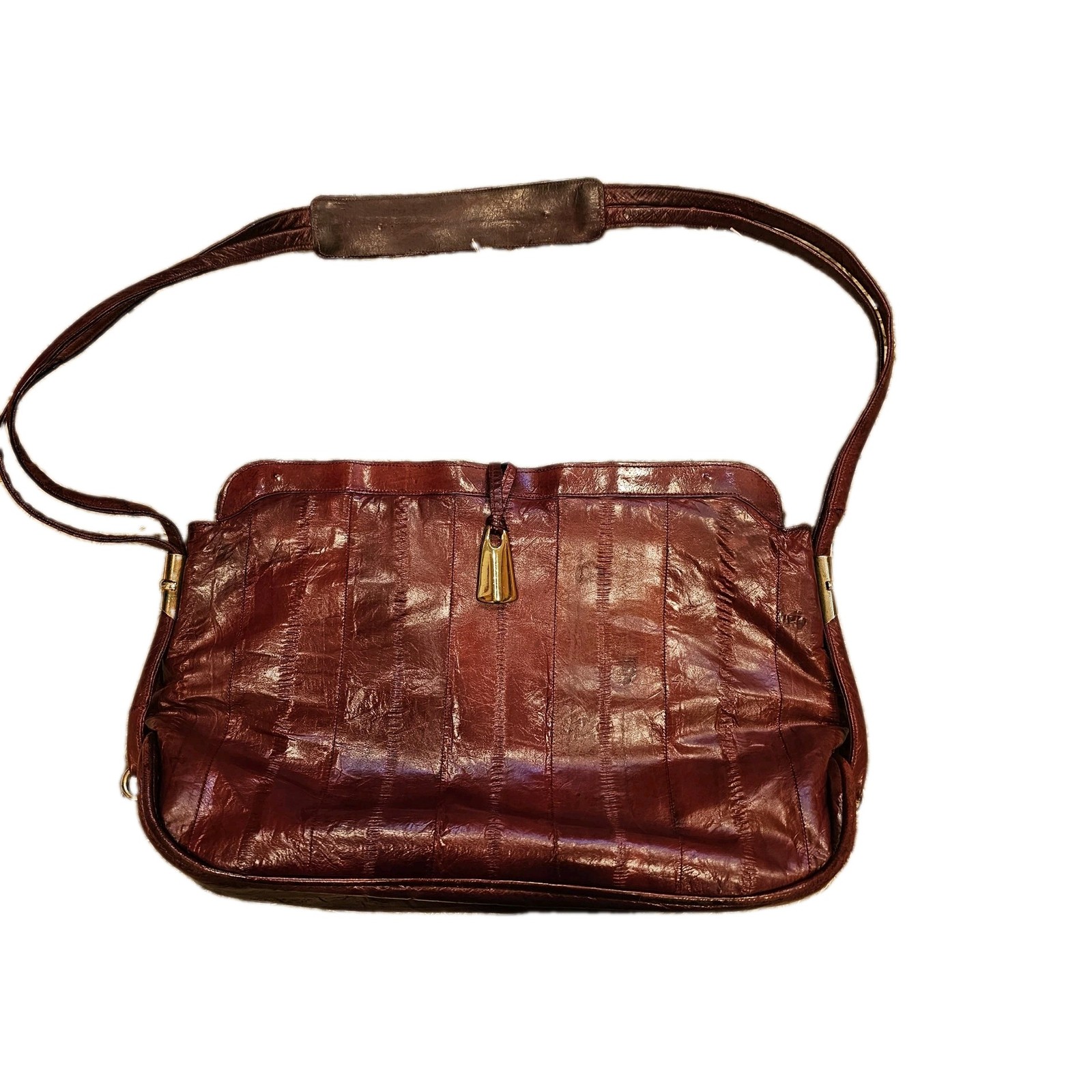 Vintage Genuine Eel Skin Leather Shoulder Bag Oxblood -Made In Korea B85