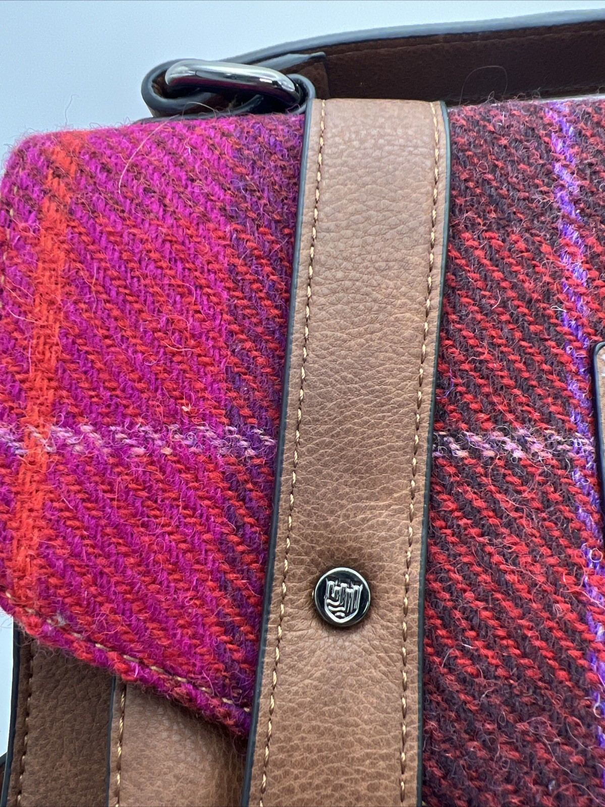 Harris Tweed Fuschia Pink Tartan Islander Leather Mini Satchel Crossbody Purse