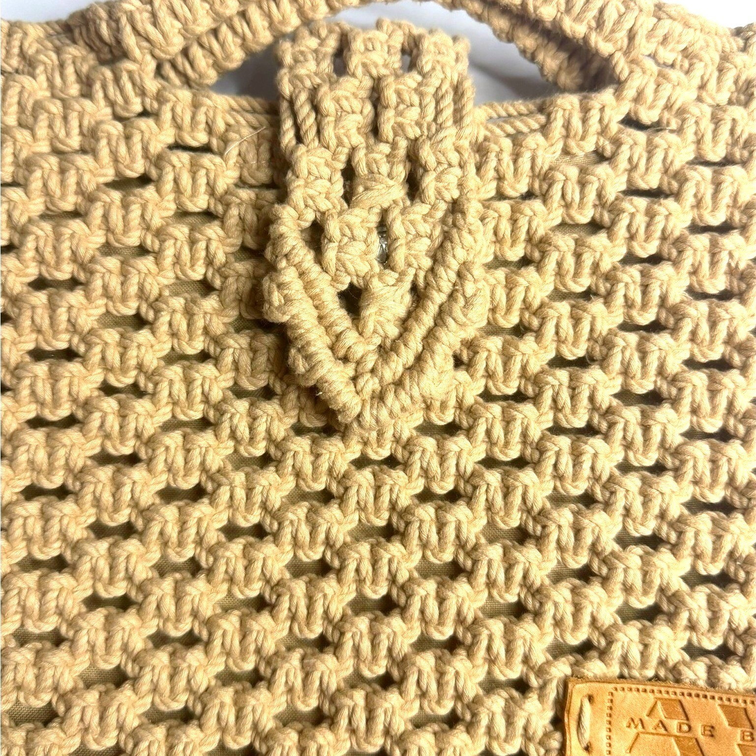 Macrame Crossbody Bag Tan Boho Indie Festival Woven Handmade Art To Wear Purse