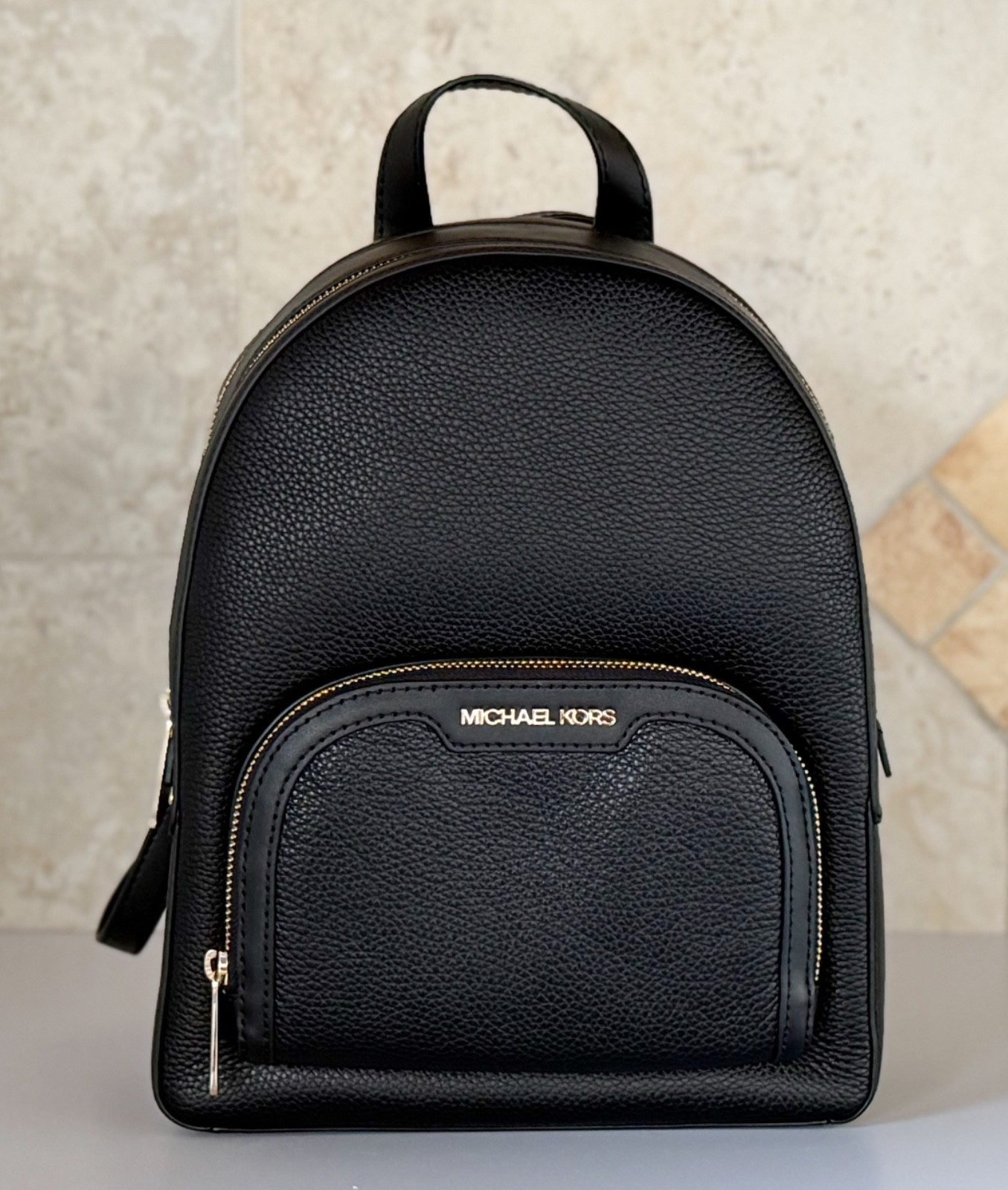 Michael Kors Jaycee Medium Zip Pocket Backpack Black/Gold