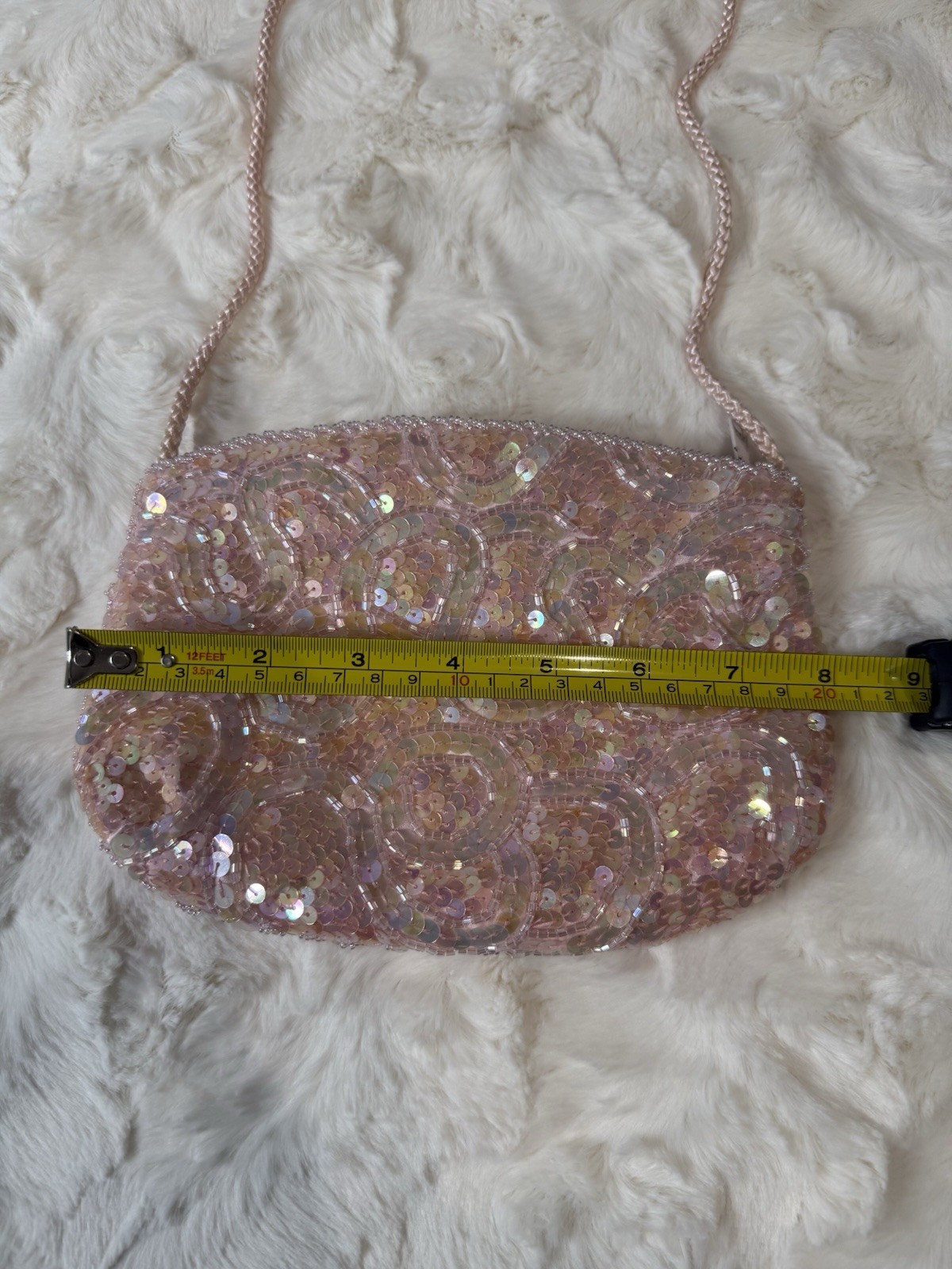 Carla Marchi Pink Iridescent Sequin Beaded Small Shoulder Bag Zipper (vintage)