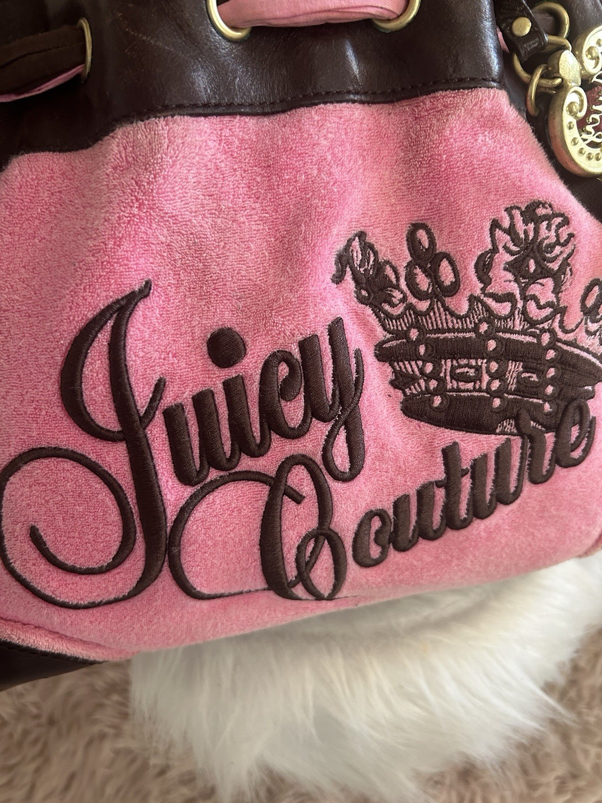 Y2K Vintage 2010 Juicy Couture Bubblegum Pink Terry Daydreamer Bag Key Charm