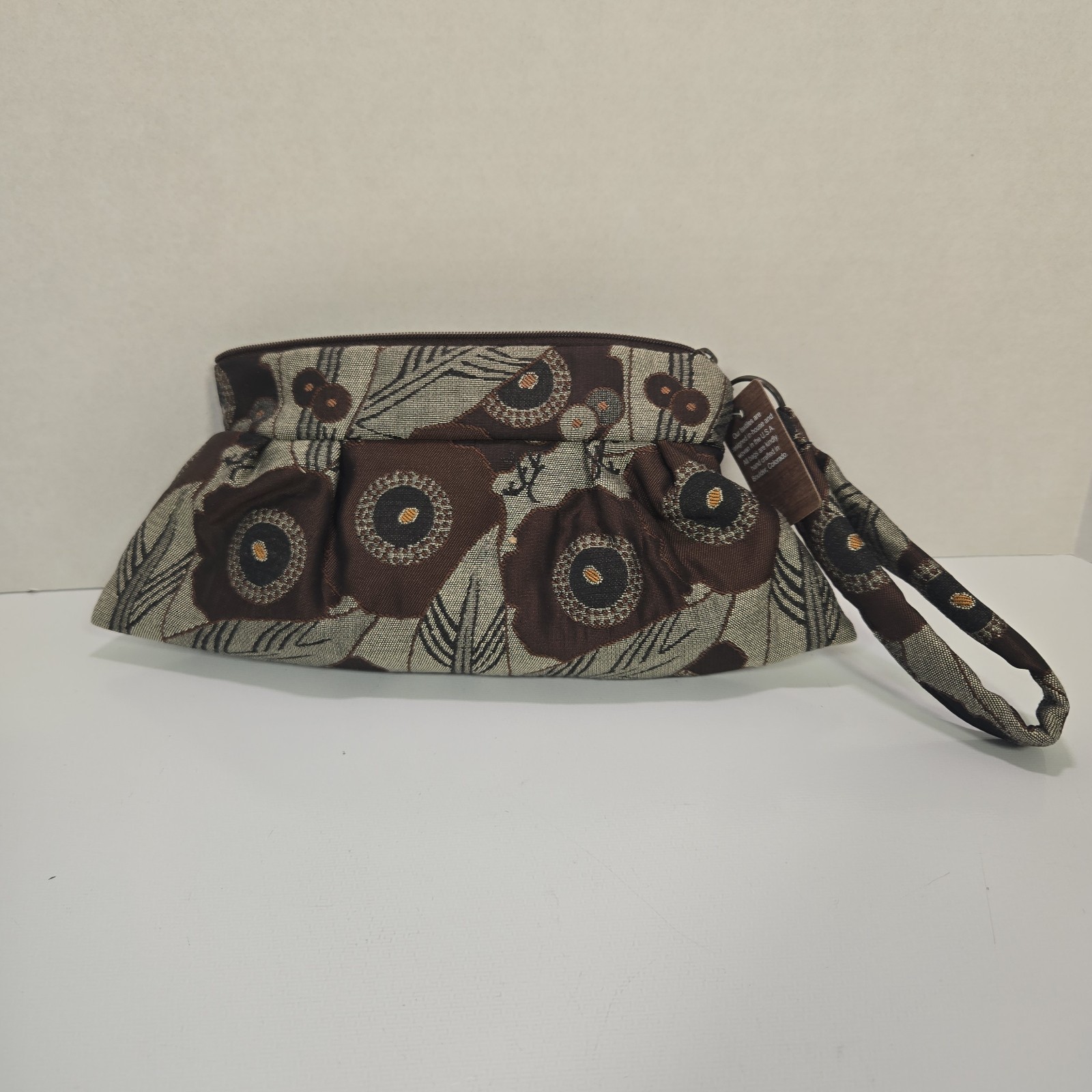 Maruca Clutch w Wrist Strap Small Pouch Gray Paisley Small Handbag Handmade