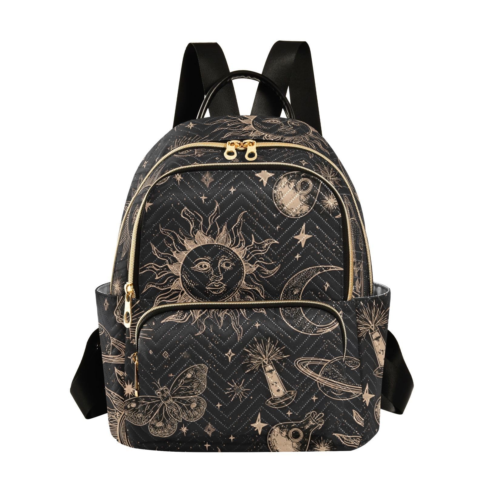 Sun Moon Stars Witchy Mini Backpack Purse for Women Travel Bag Fashion Daypac…