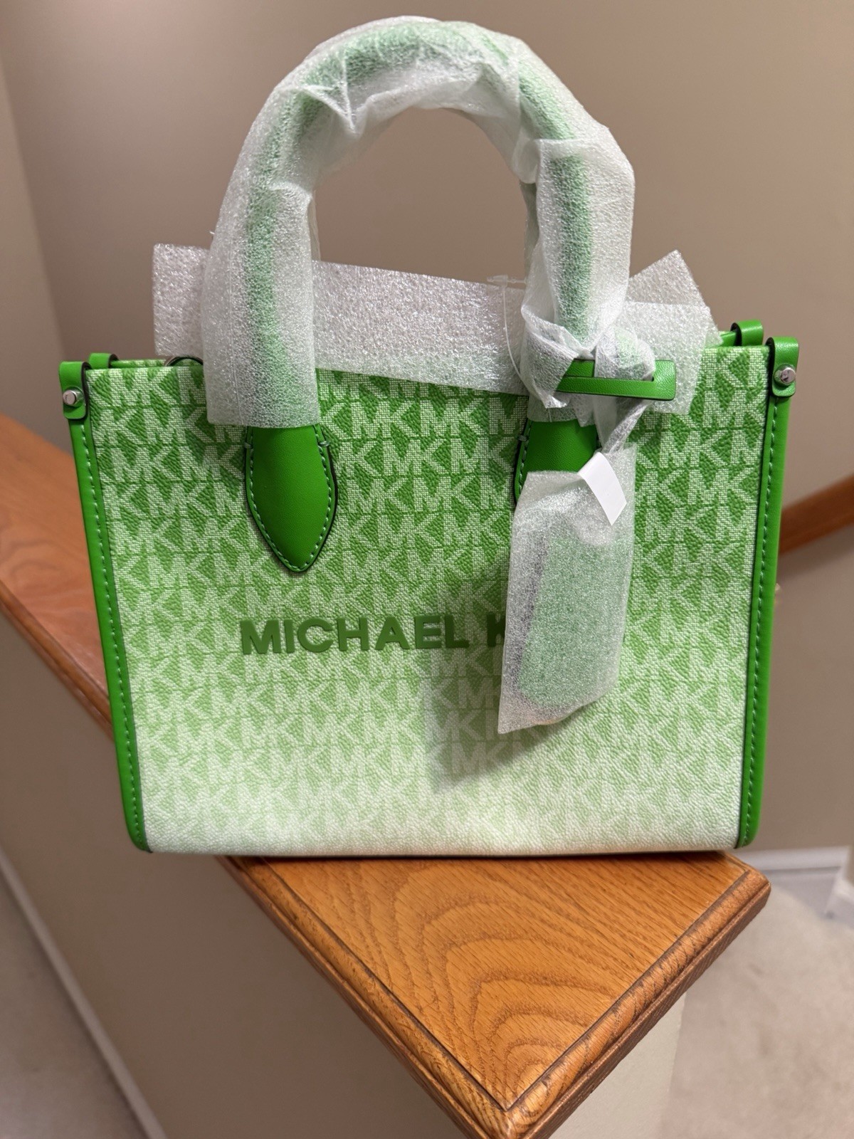 Michael Kors Small Green Logo Satchel Top Handle Bag, Detachable Strap