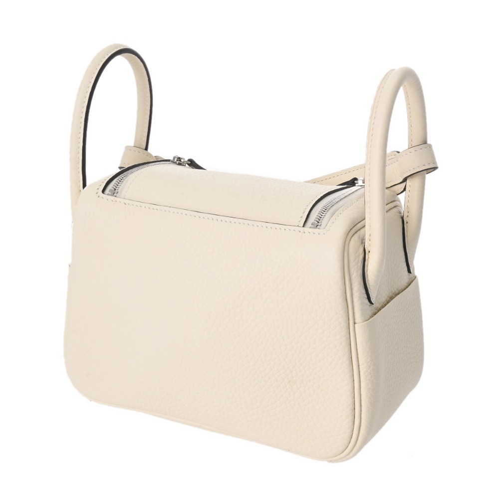Hermes Lindy Shoulder Bag Clemence Leather Silver #WB282
