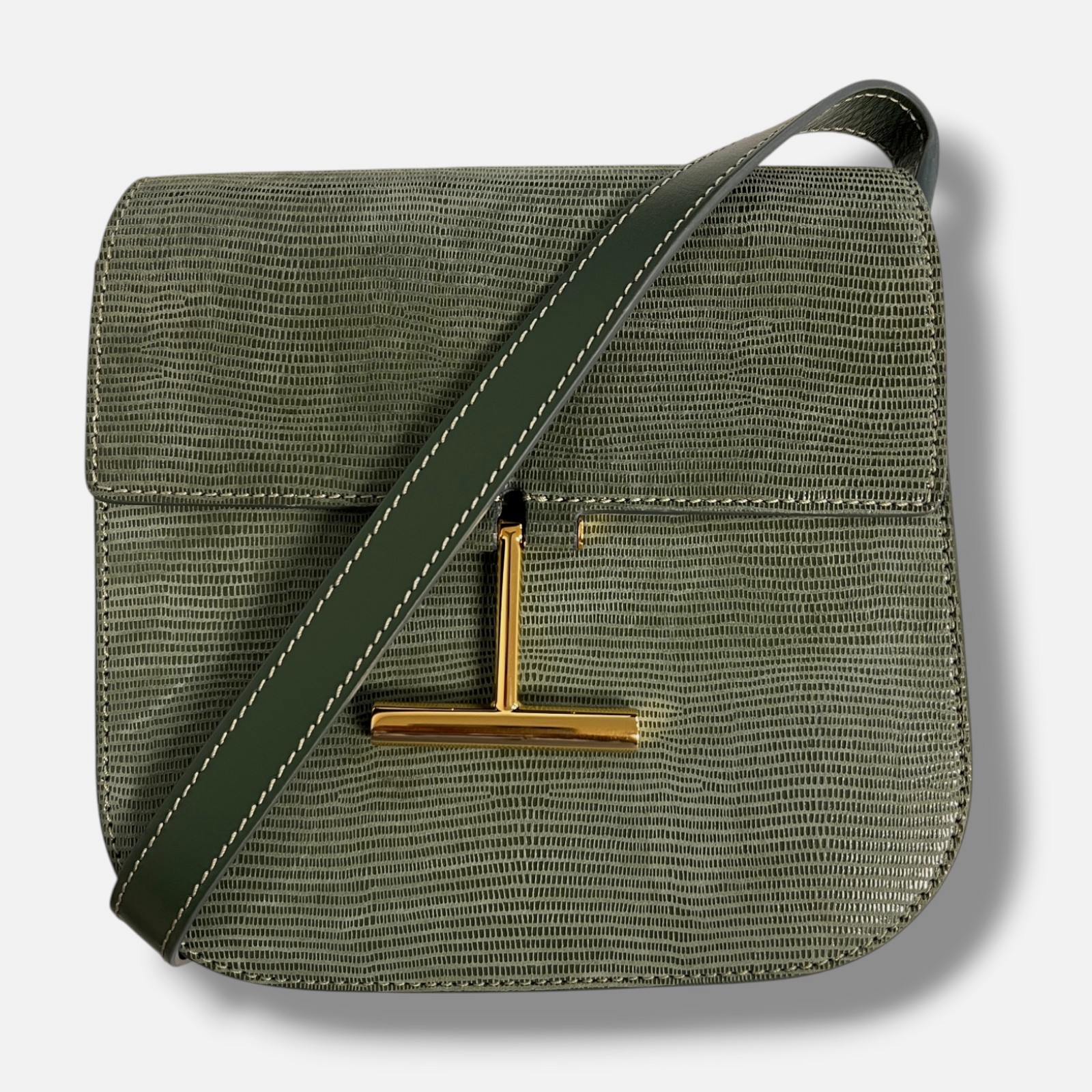 Tom Ford Women’s Green Tara Mini Lizard Suede Leather Crossbody Purse Bag