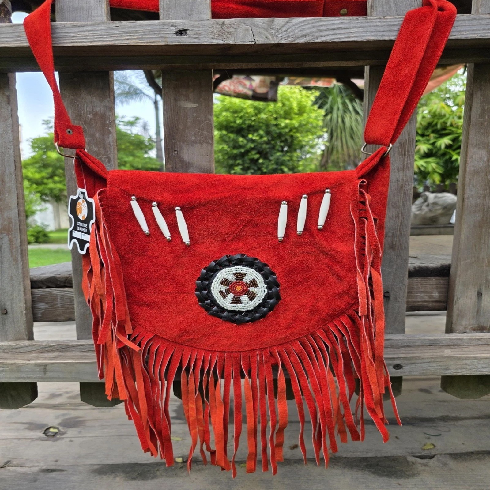 Red Suede Leather Fringe Boho Bag Western Crossbody Embroided Purse for Women’s