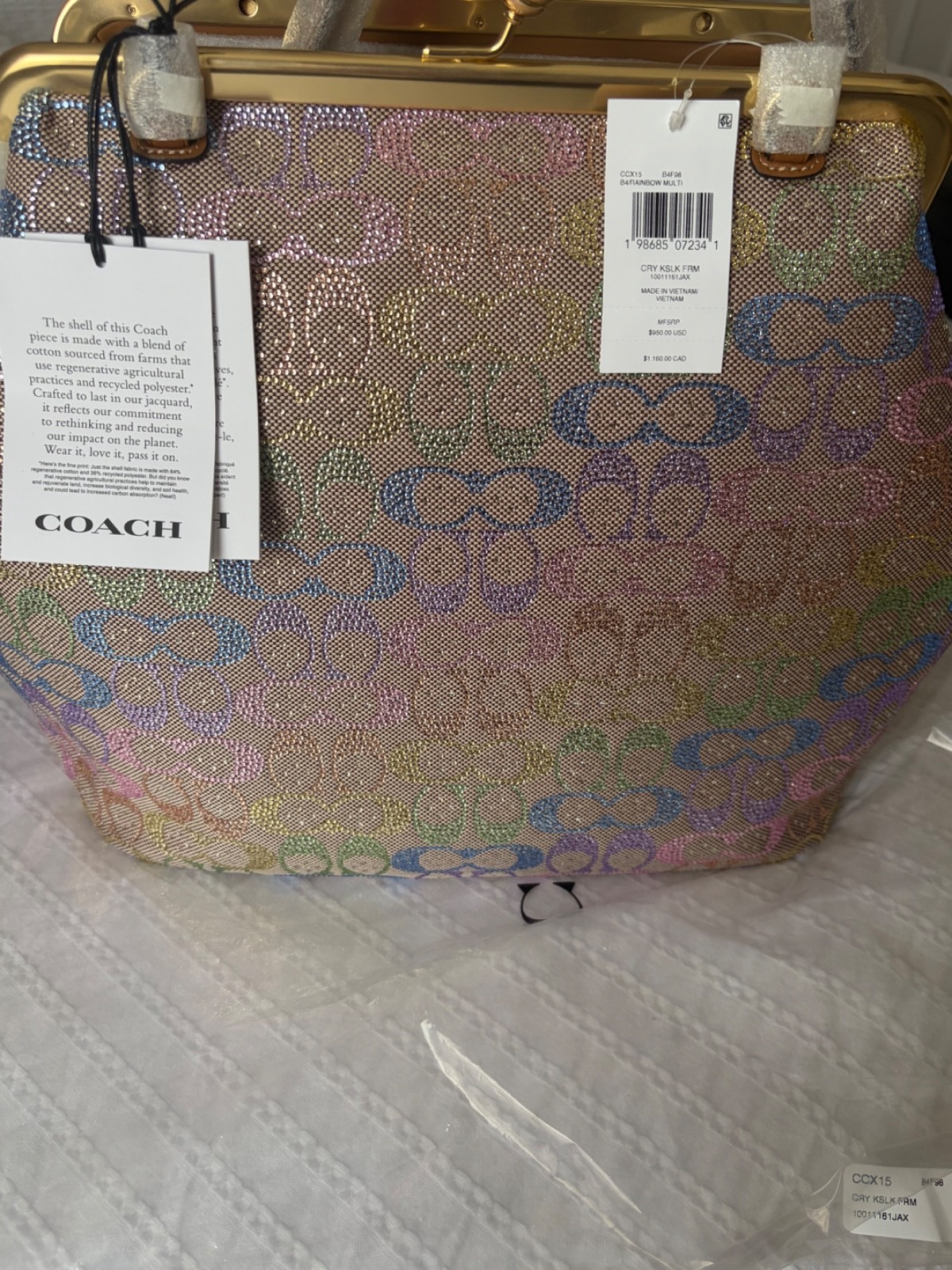 Coach Kisslock Frame Clutch Handbag Rainbow Crystal NWT