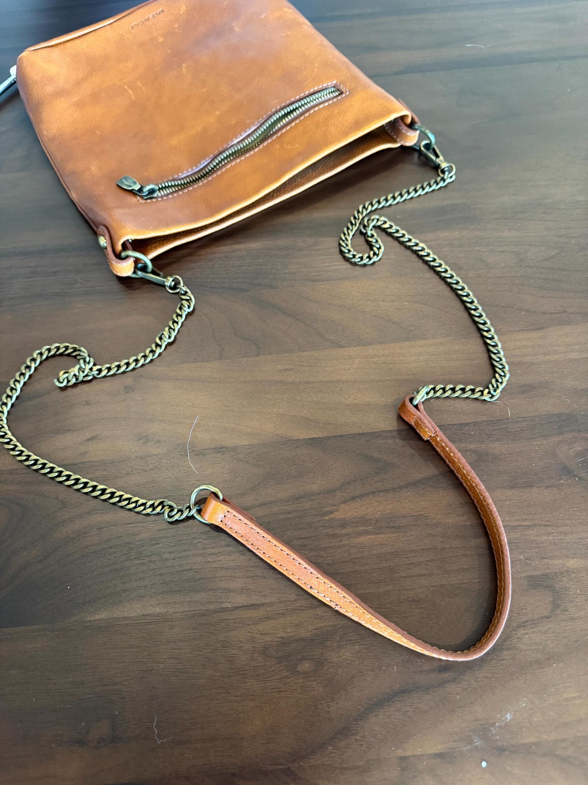 Pratesi Firenze Crossbody Bag Cognac Italian Leather Medium Crest Chain Strap