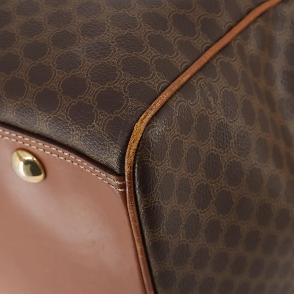 CELINE Macadam Canvas Boston Bag PVC Leather 2way Brown Gold Auth ep14007