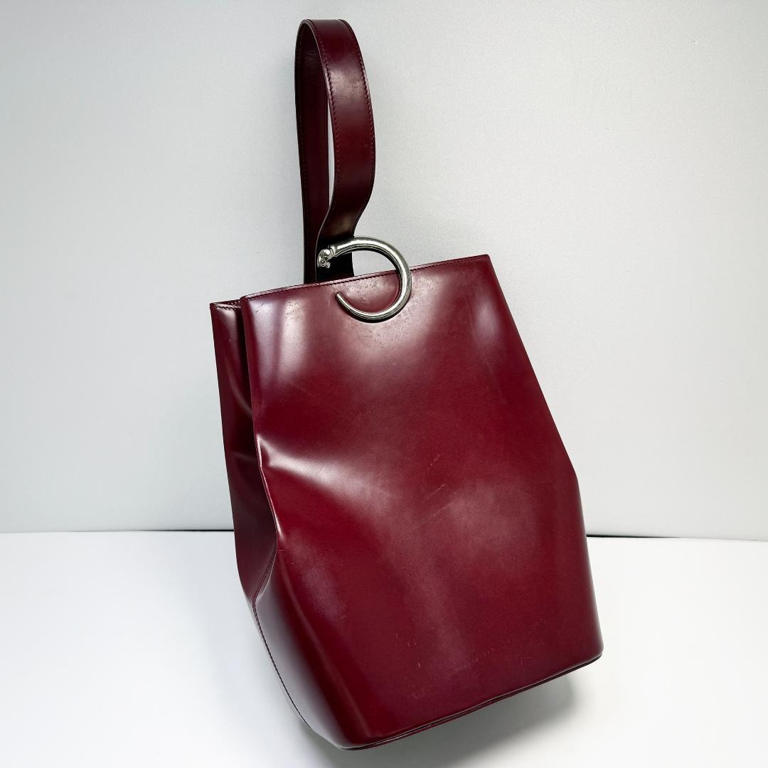 W/G-Card! CARTIER Panthère Shoulder Bag Bordeaux Leather Deep Wine Red Crossbody
