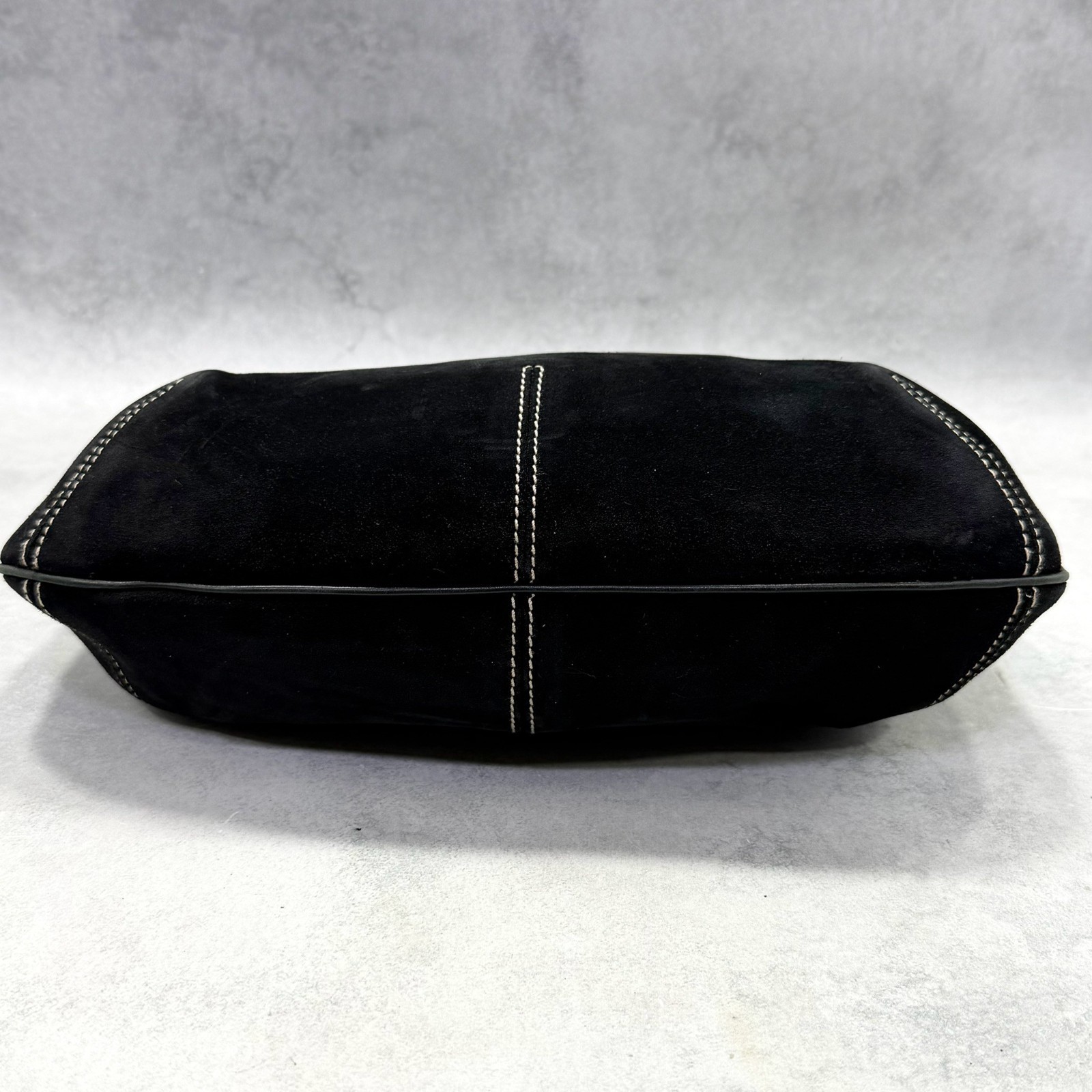 Salvatore Ferragamo Authentic Suede Hobo Shoulder Bag Black Logo Half Moon
