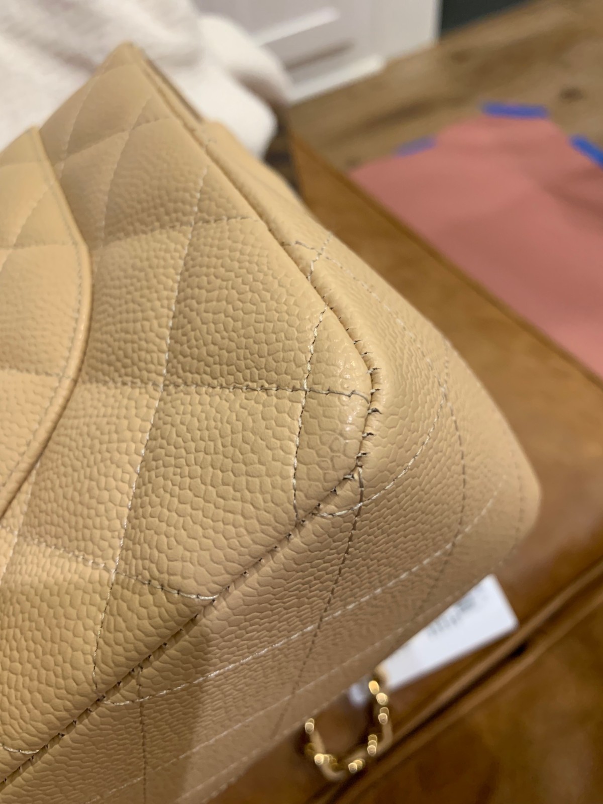 CHANEL Jumbo Classic Double Flap Bag – Beige Caviar Leather Gold Hardware