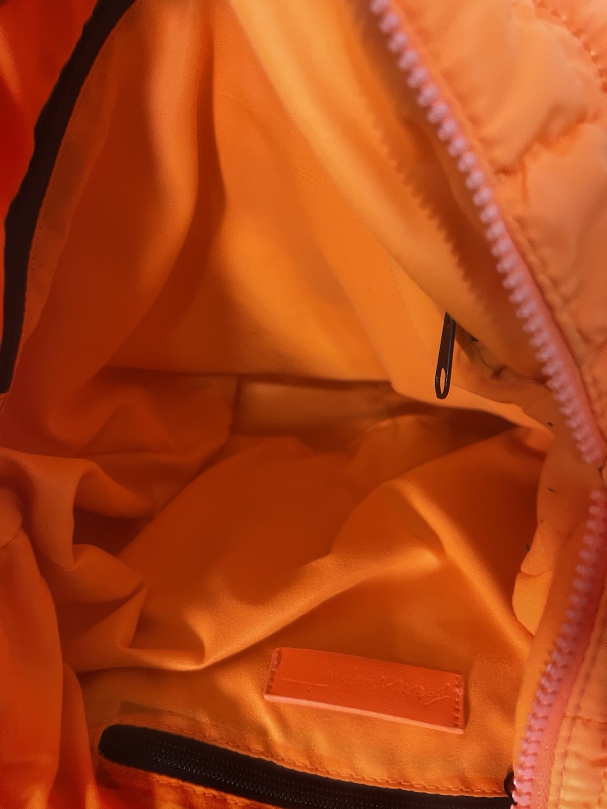 Free People Orange Quilted Handbag Zip Top Handle Lined Pockets Silver HW