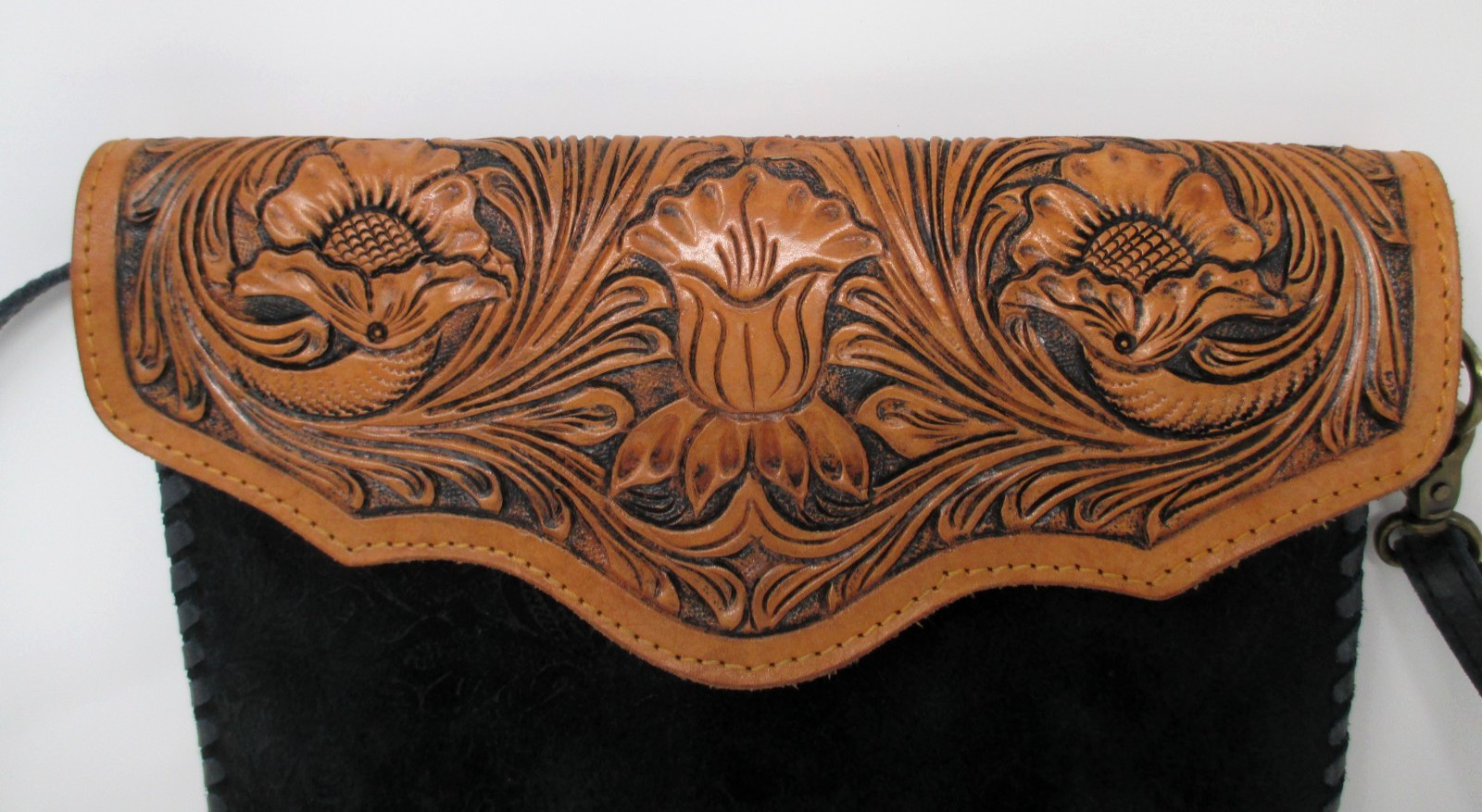 American Darling Tooled Leather Floral Crossbody Bag Western Whipstitch