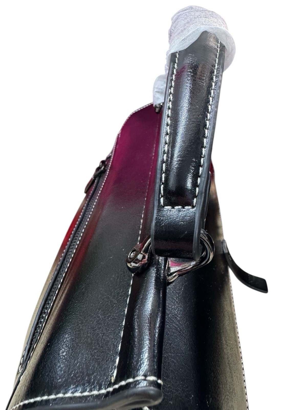Structured Top Handle Black Leather Satchel Purse Bag Minimalist Quiet Luxury