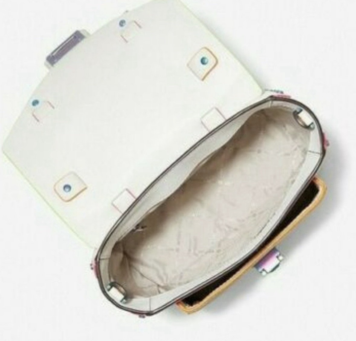 Michael Kors Manhattan Satchel Optic White Rainbow Stud Leather Bag