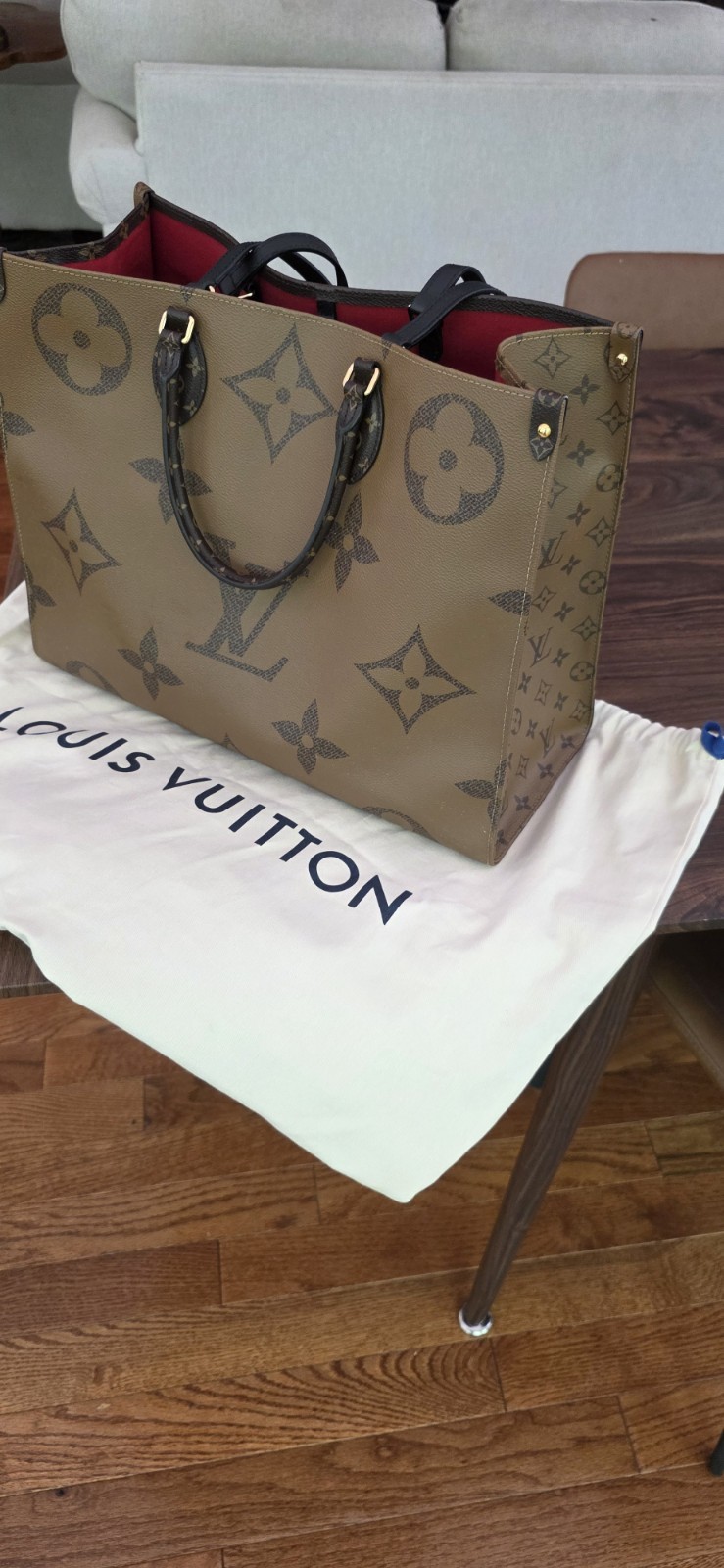 Louis Vuitton OnTheGo mm Reverse Monogram Leather Shoulder Bag.