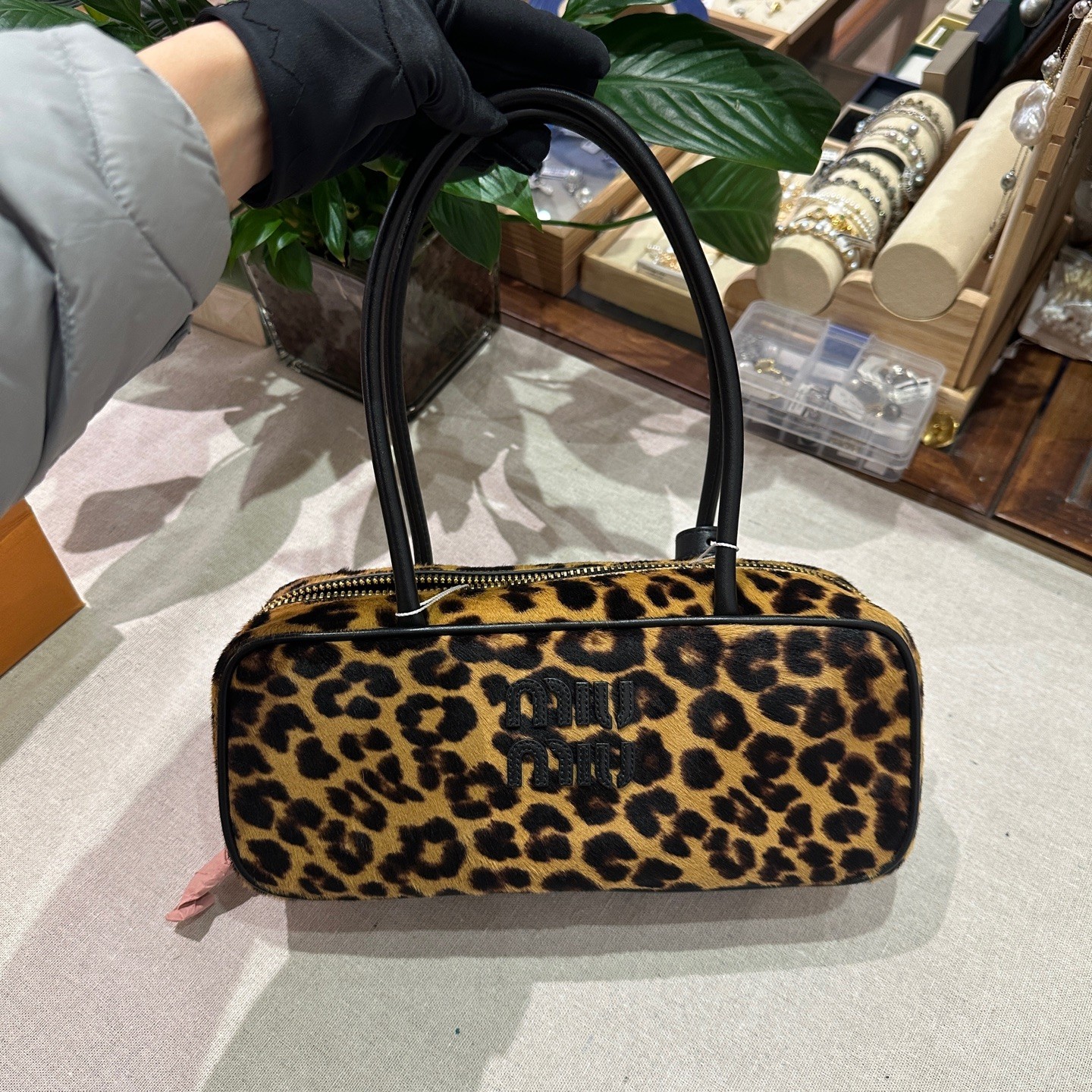 Miu Miu Arcadie Small Tan Black Leopard Horsehair Daily Hand Carry Duty Paid