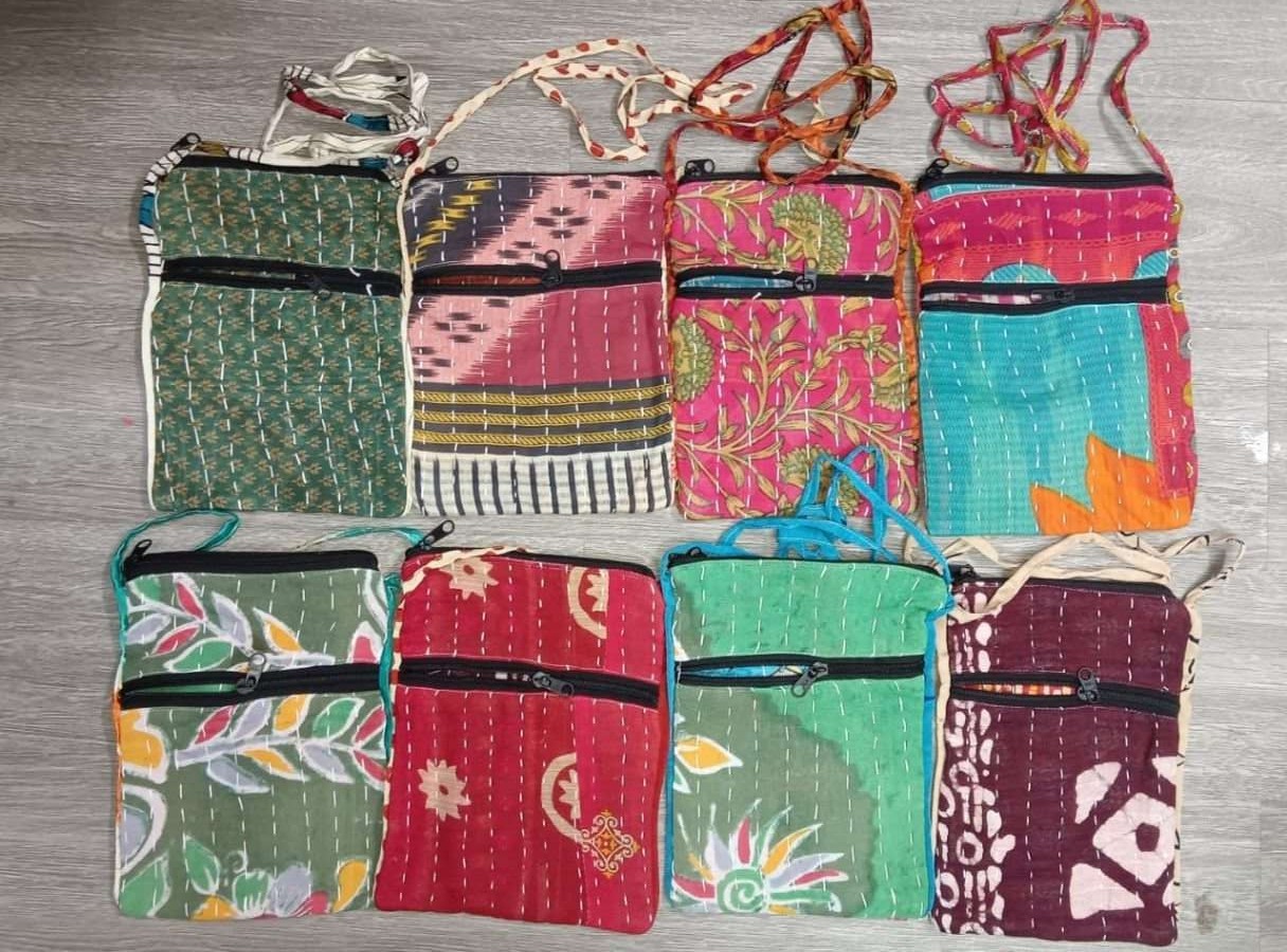 Mobile,Passport,Card Holder, Wallet Pouch Printed Cotton Quilted Side Sling Bags
