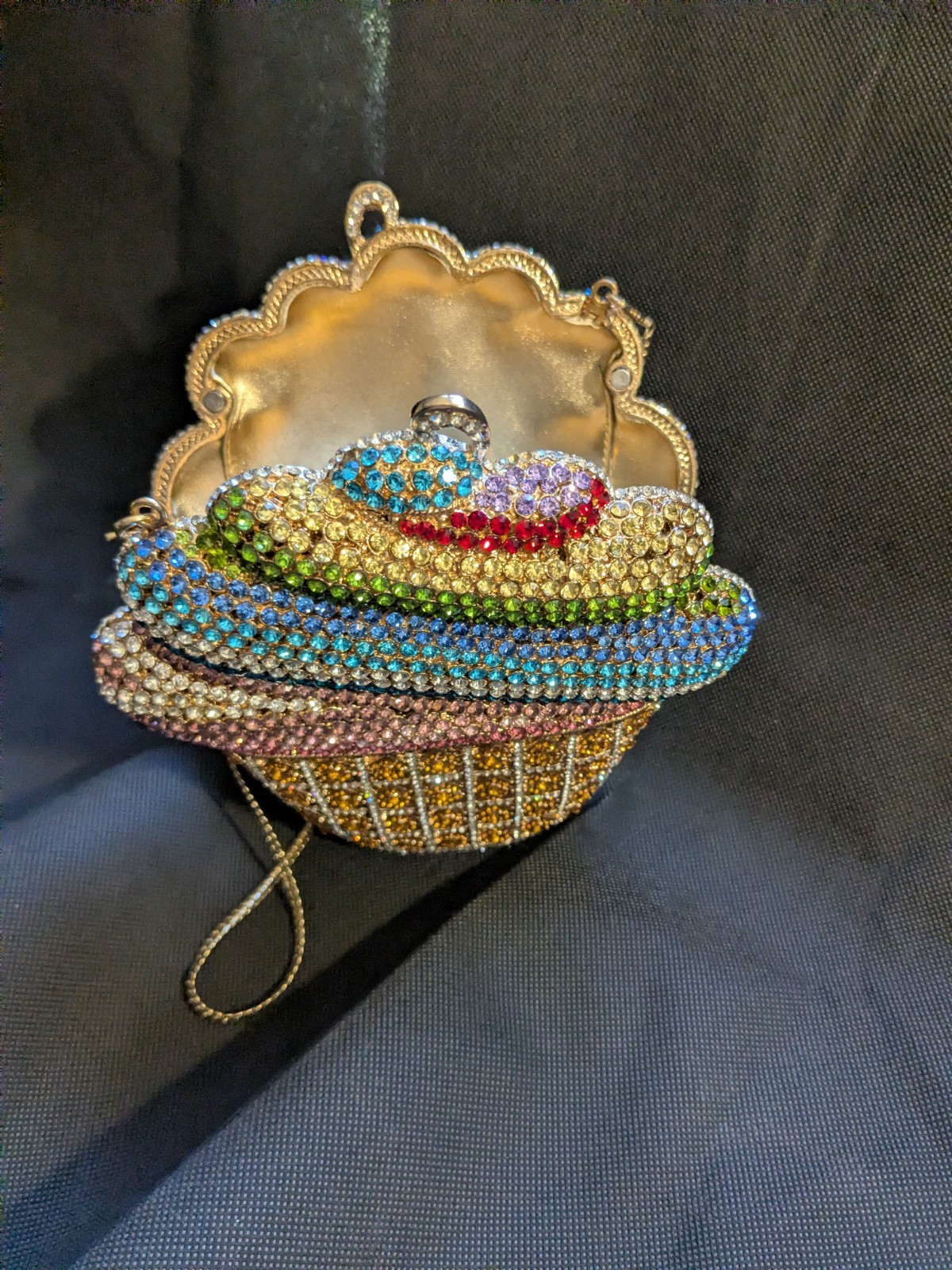 Natasha Couture Crossbody Crystal Cup Cake Green Pink Blue Amber Purse Bag New