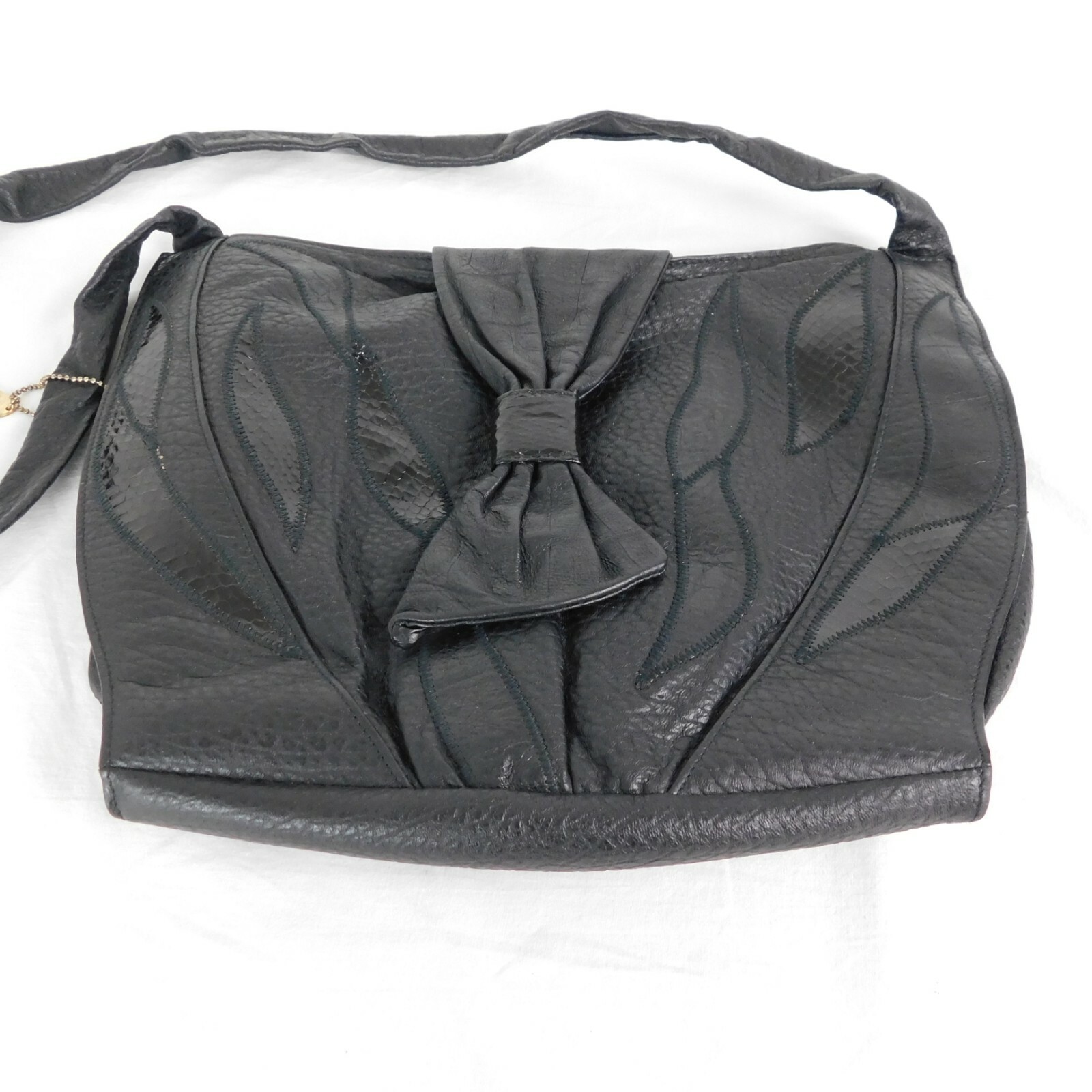 Sylvia Cee Black Purse Handbag Magnetic Button Zipper Closure 14.5″ wde Leather?