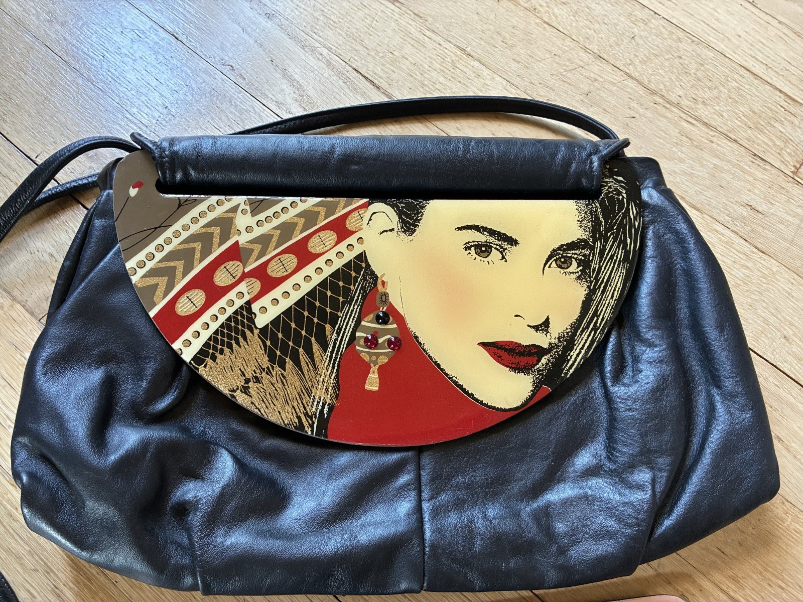 Vintage Patricia Smith Moon Bags Cross Body Shoulder Black Leather extra Panel