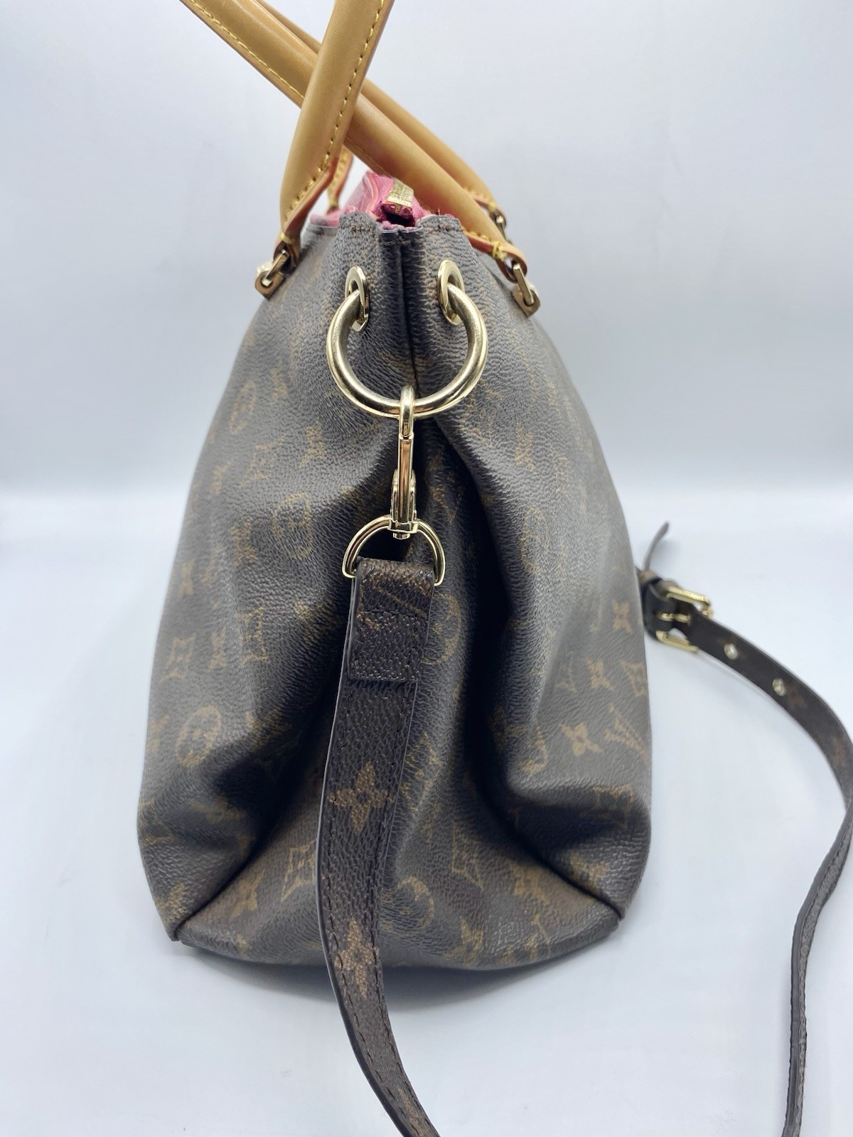 Louis Vuitton Monogram Pallas Satchel Top Handle Zip Detachable Strap Gold Purse