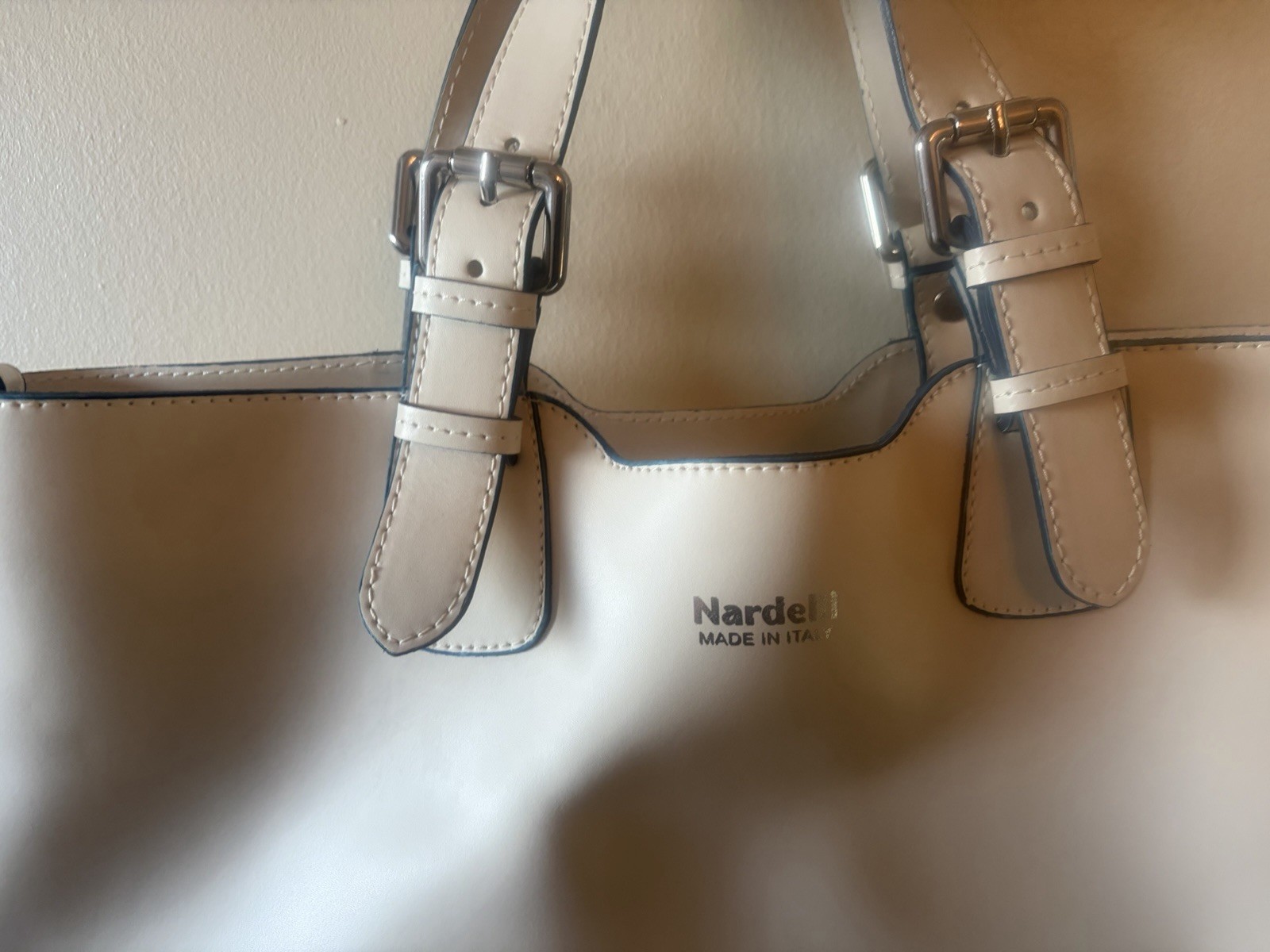Nardelli Beige Women’s Tote Bag Zip Top Polka Dot Lined Buckle Double Handles