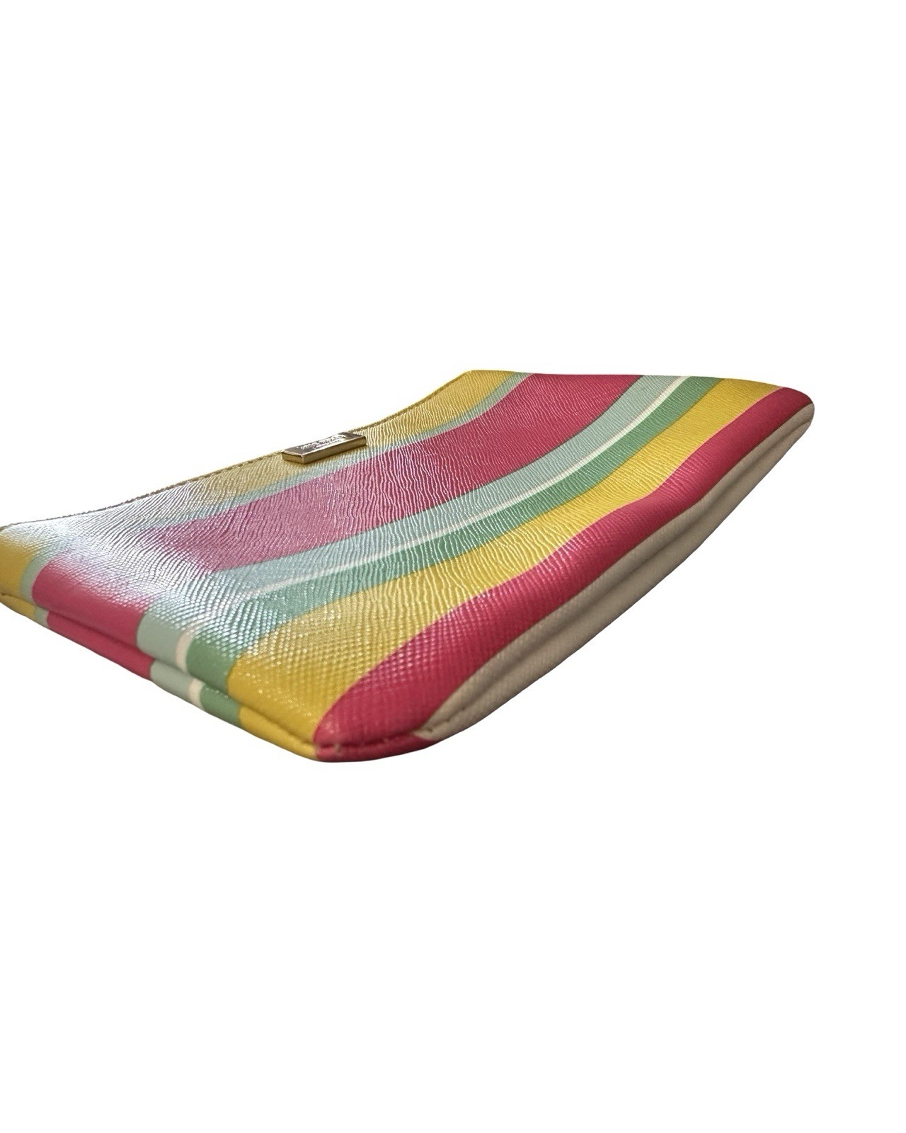 Kate Spade Striped Clutch – pink, yellow, green, white