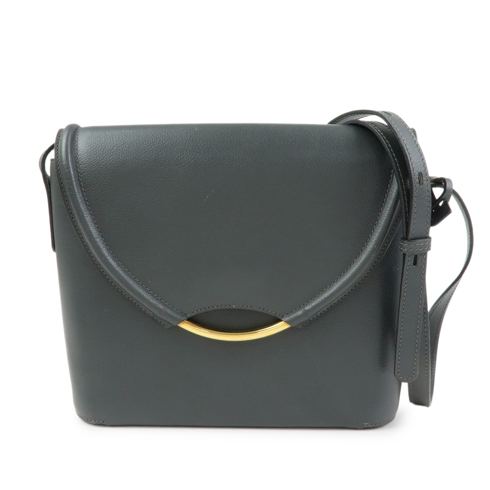 DELVAUX Calf Leather Shoulder Bag Crossbody Bag Eclair Gray Authentic Used F/S