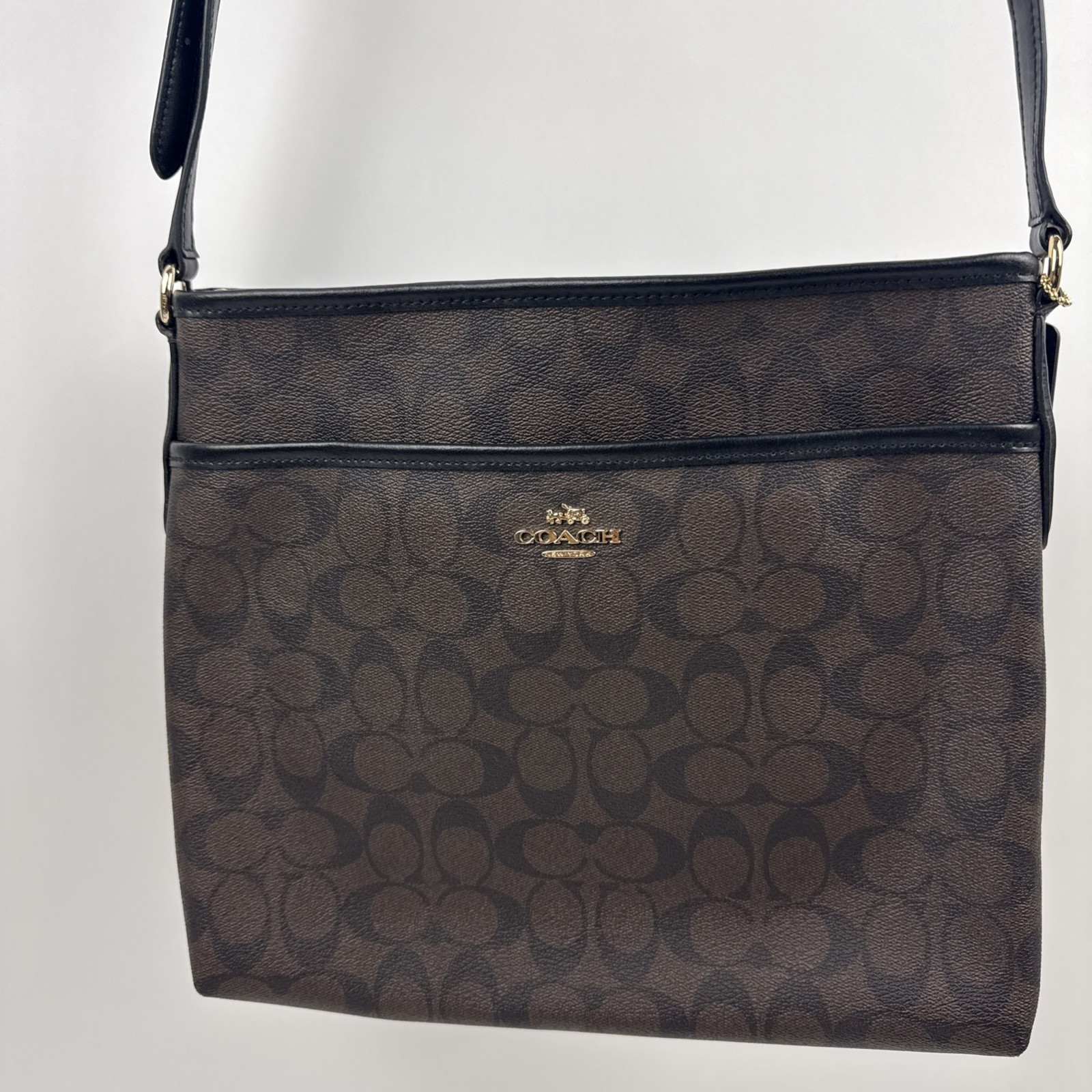 Coach Signature Zip File Crossbody Bag Brown Black F58297