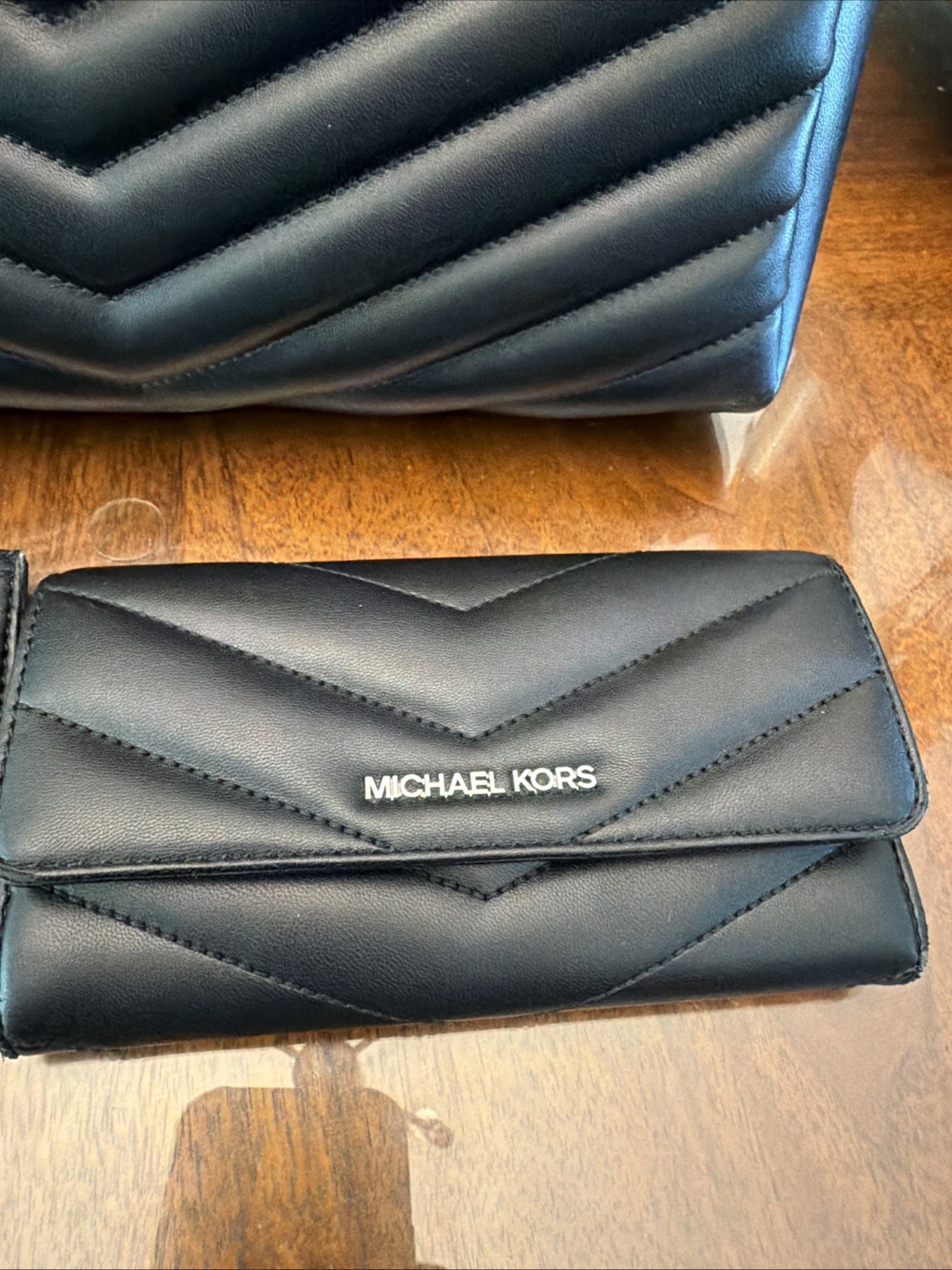 Authentic Michael Kors Whitney Black Shoulder Bag W/ Wallet And Coin Purse