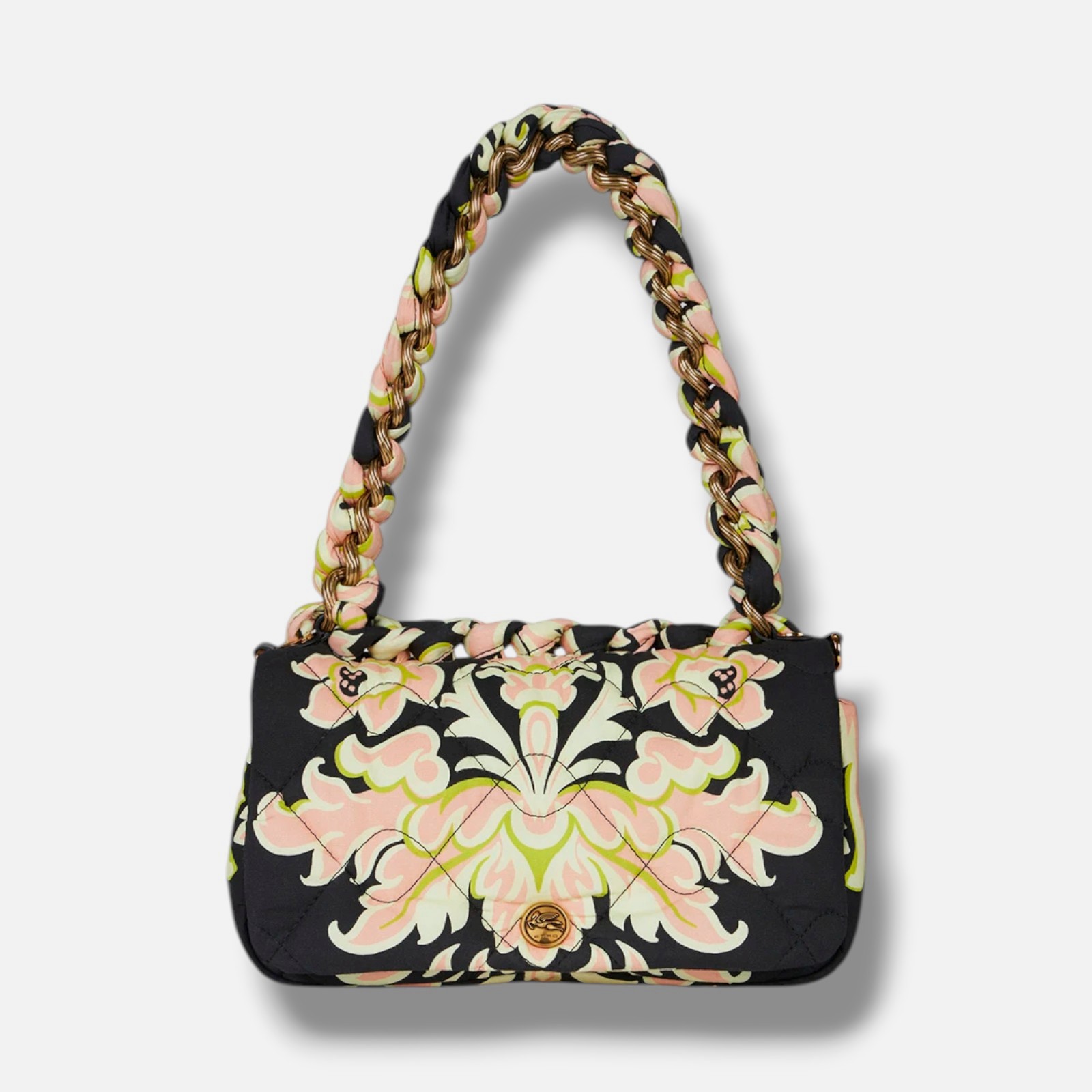 Etro Women’s Black Floral Quilted Button-Snap Tessuto Top Handle Bag