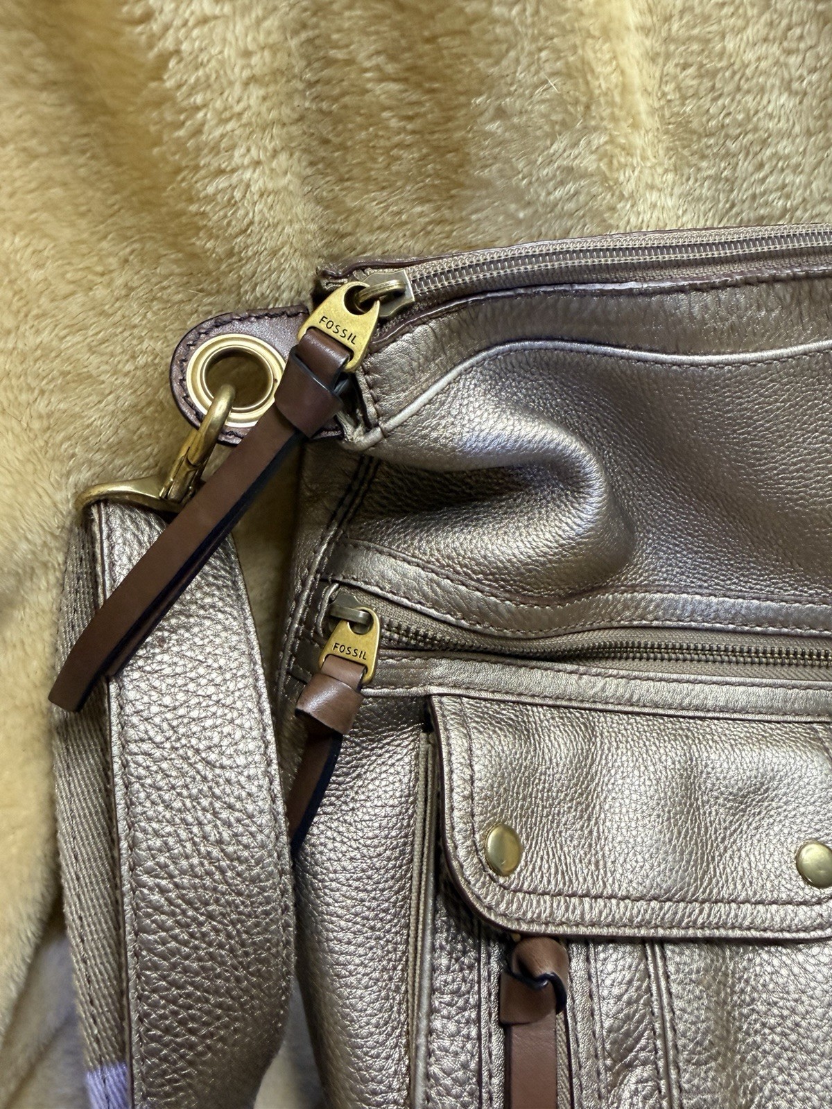 Fossil Morgan Crossbody Bag Purse Metallic Bronze Gold