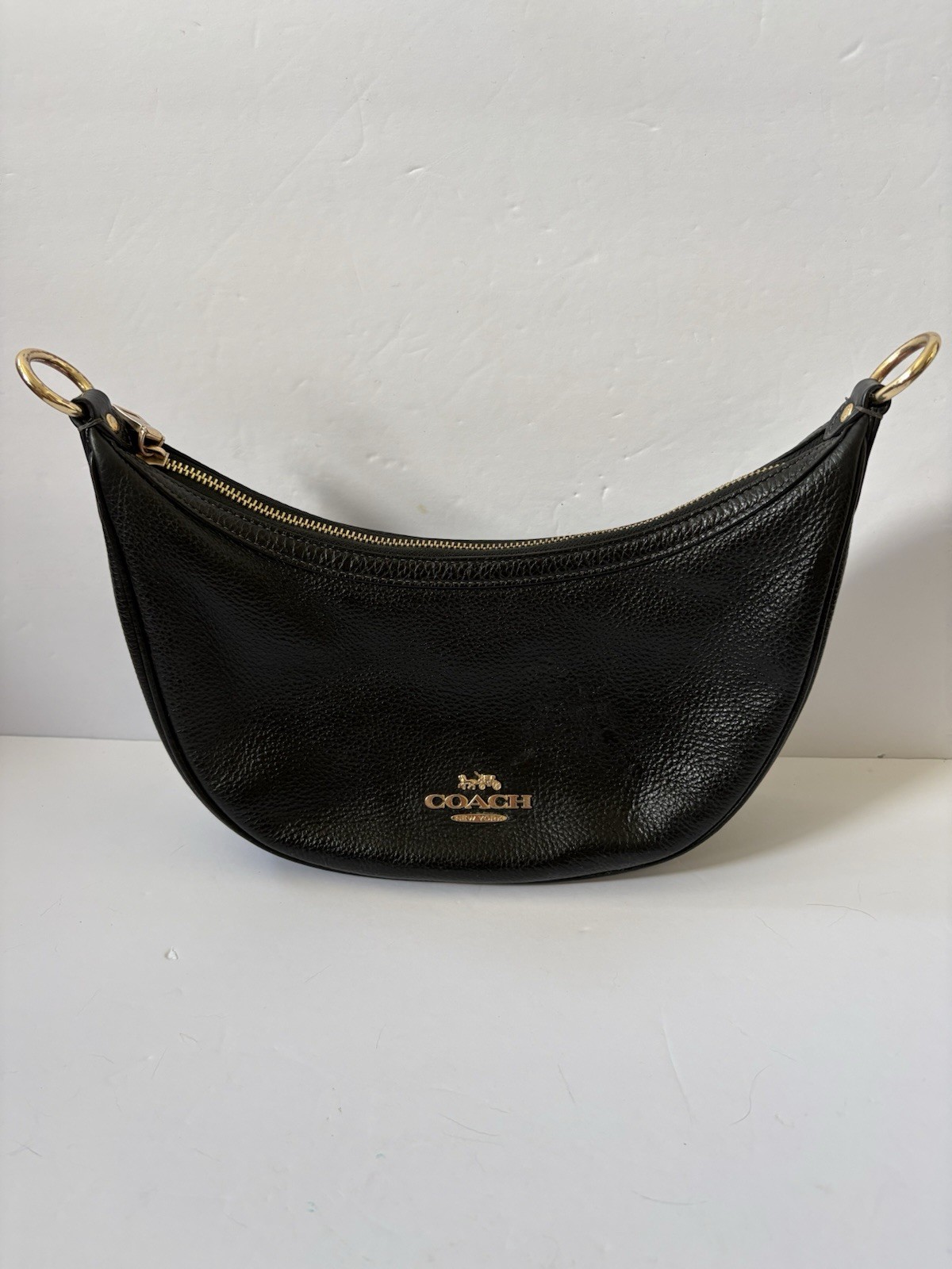 COACH Aria CO996 Leather Crossbody Bag Black Half Moon Authentic No Strap Flaw