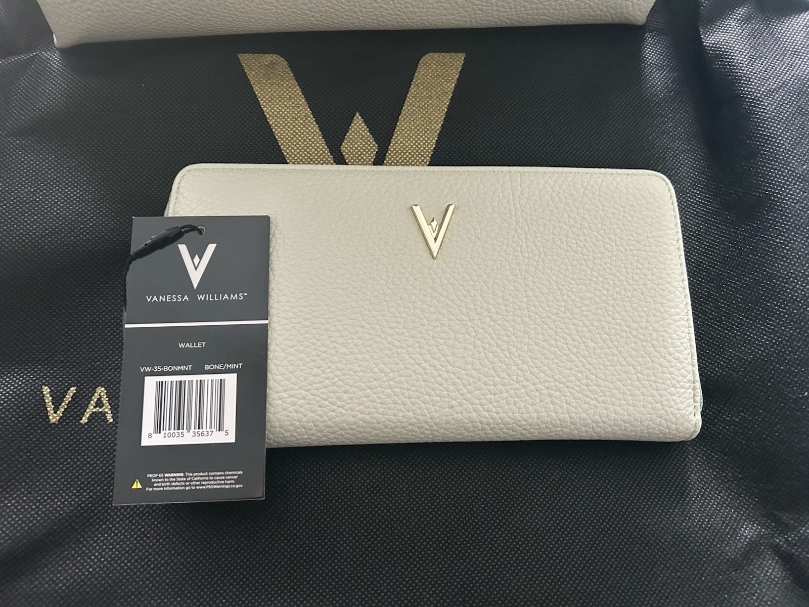 NWT Vanessa Williams Collections 2 Pc Set Tote Bag &Long Zip Wallet Bone W/Mint