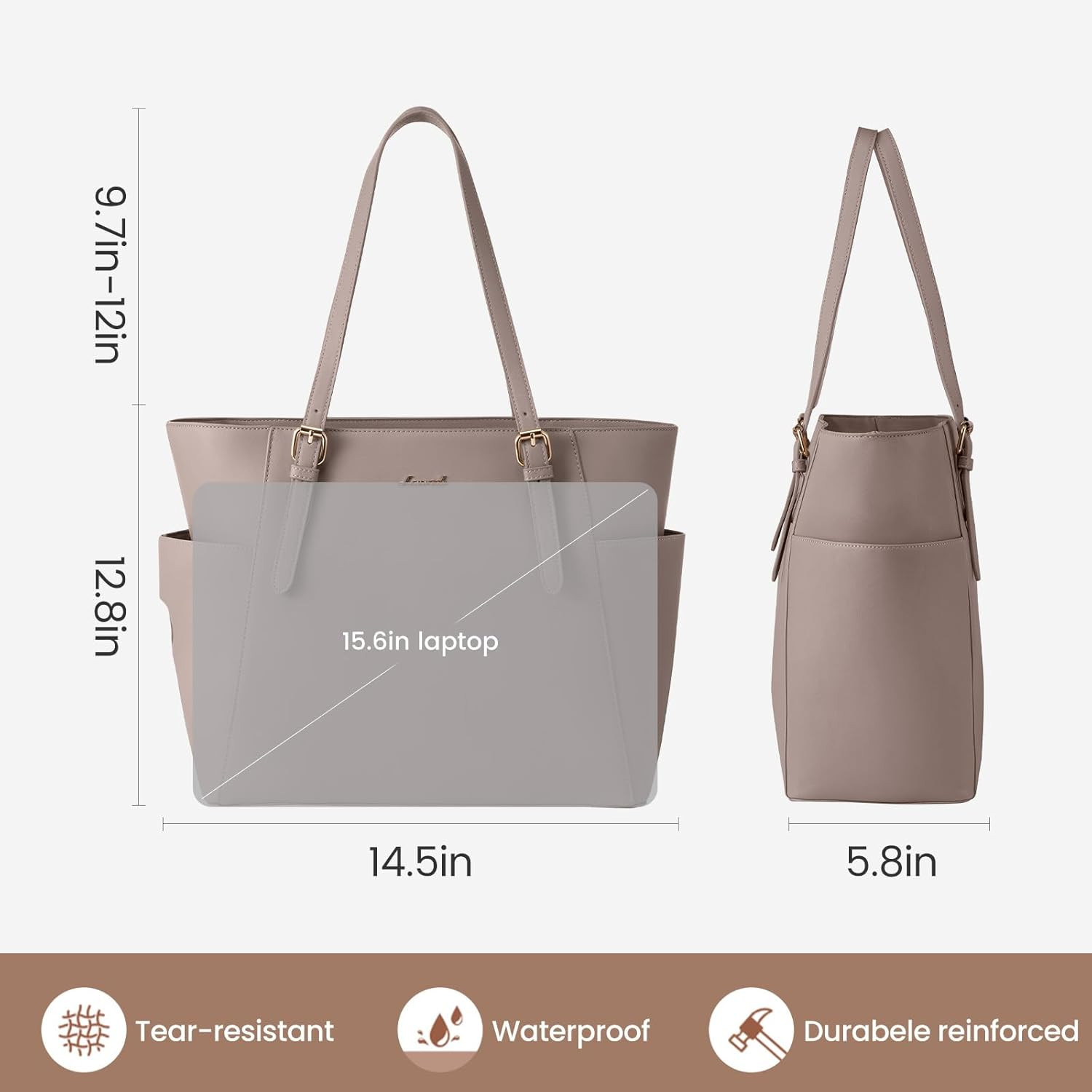 Leather Laptop Tote Bag for Women with Cup Holder, 15.6 Inch Briefcase