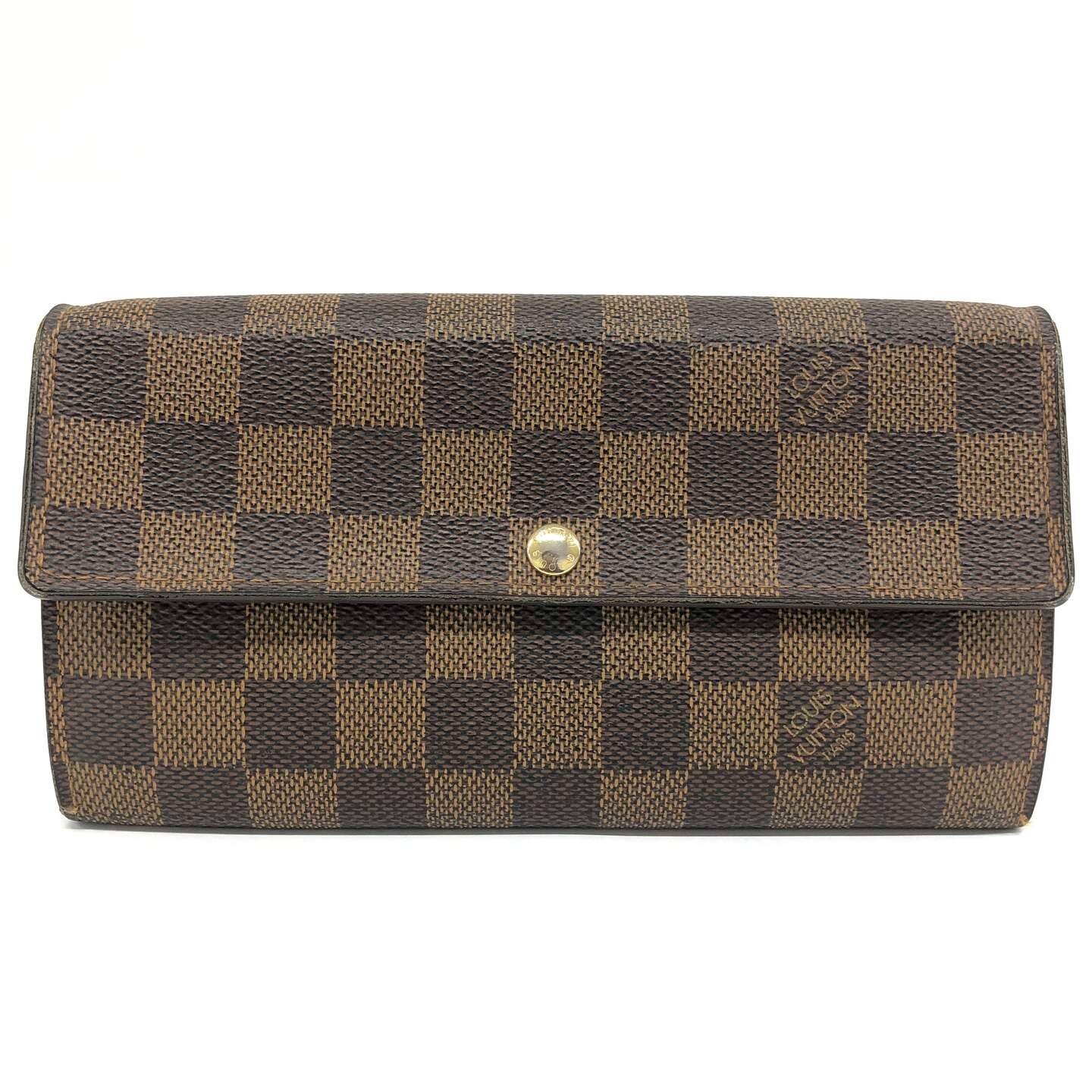 Louis Vuitton Damier Ebene Sarah Long Wallet Brown Spain w/ Box Dust Bag Authent