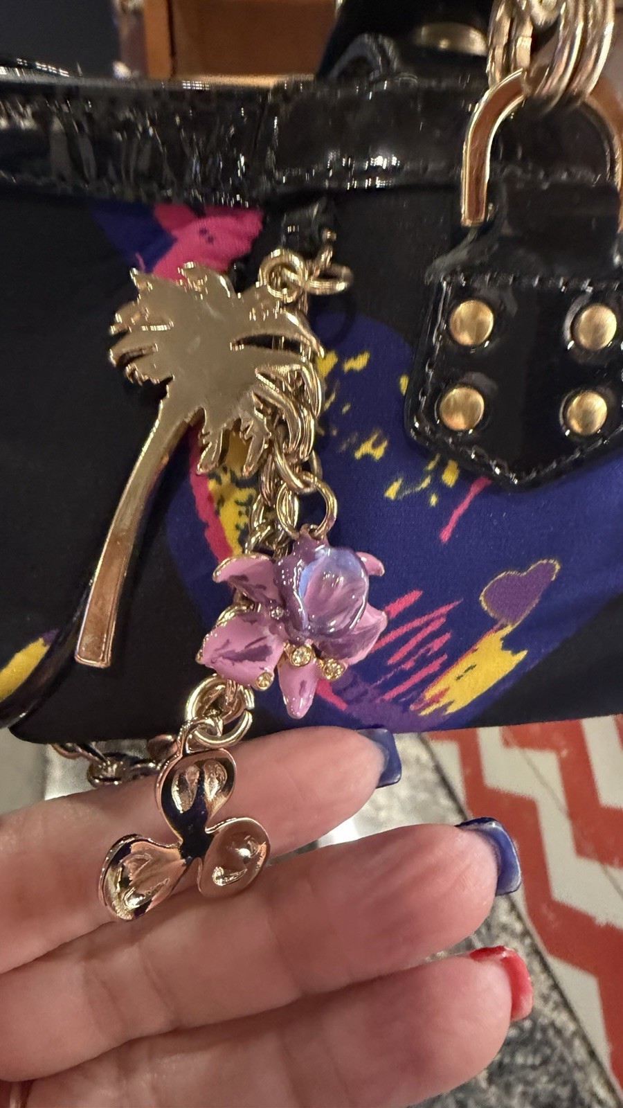 Versace for H&M Silk Pink/Black Leather Designer Charms hearts Mini Bag