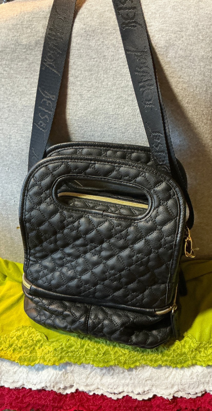 Bestey Johnson Black Cat Quilted Faux Leather Zip Shoulder Bag Lunch Box