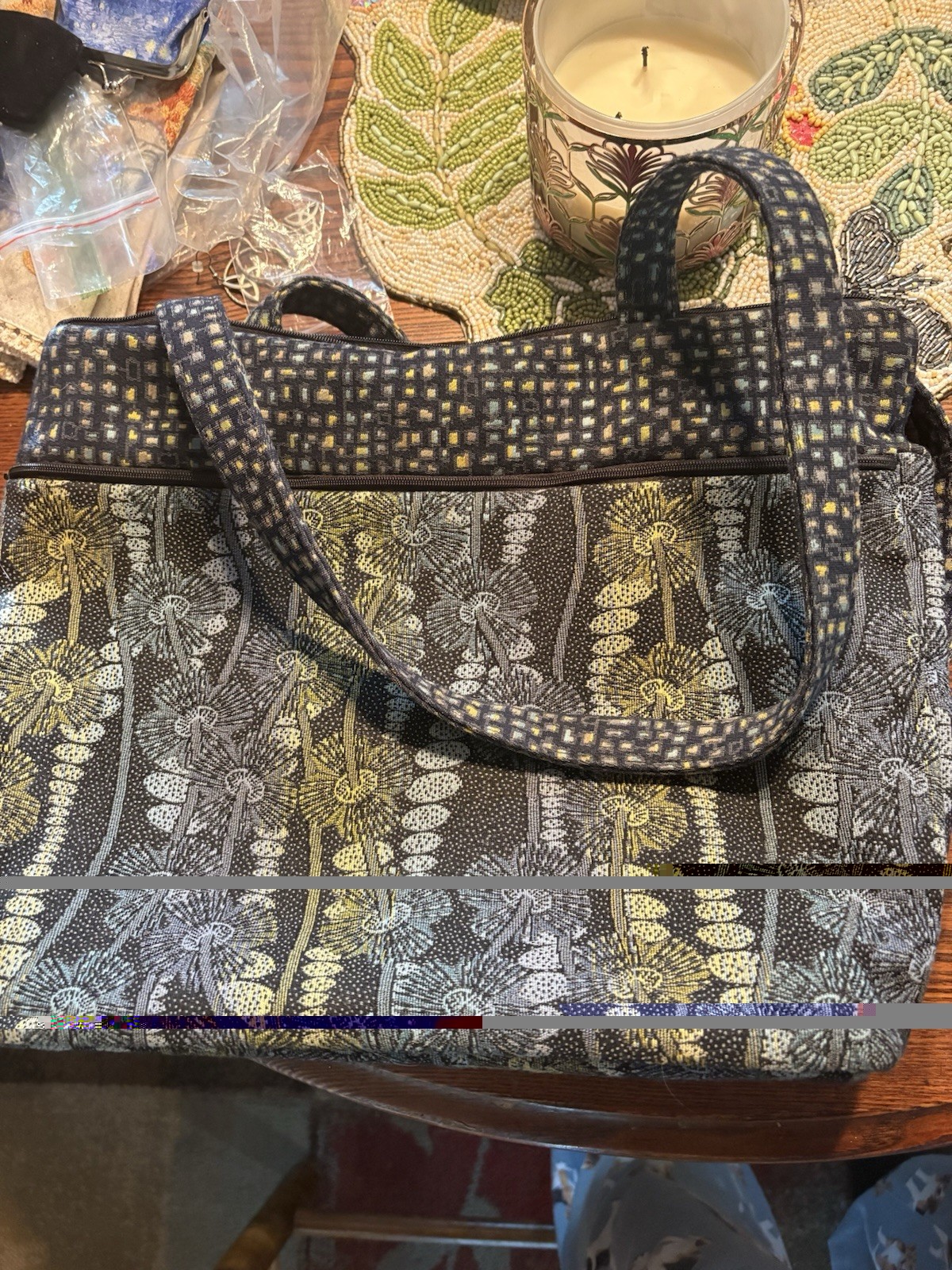 Maruca Handmade Multicolor Floral Shoulder Bag Zip Closure Lined w/two pouches