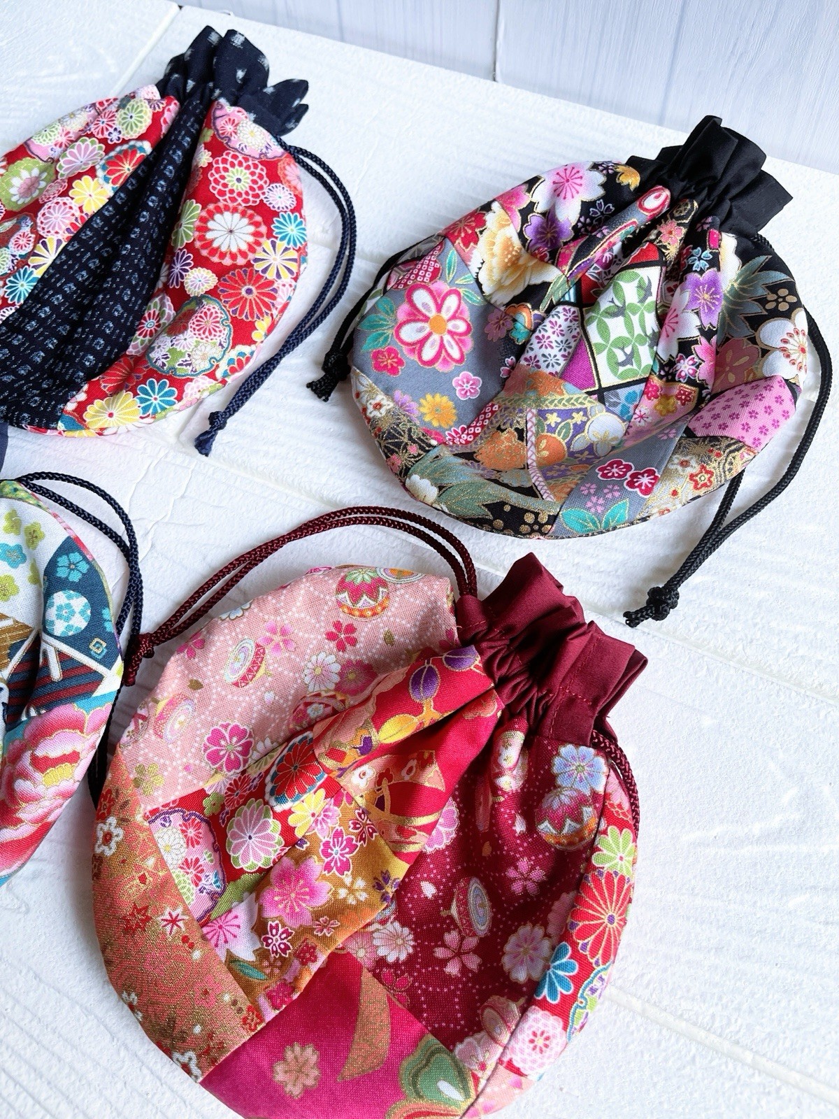 Kimono Mini Pouch, drawstring Pouch, Kimono Patchwork Bag Organizer,