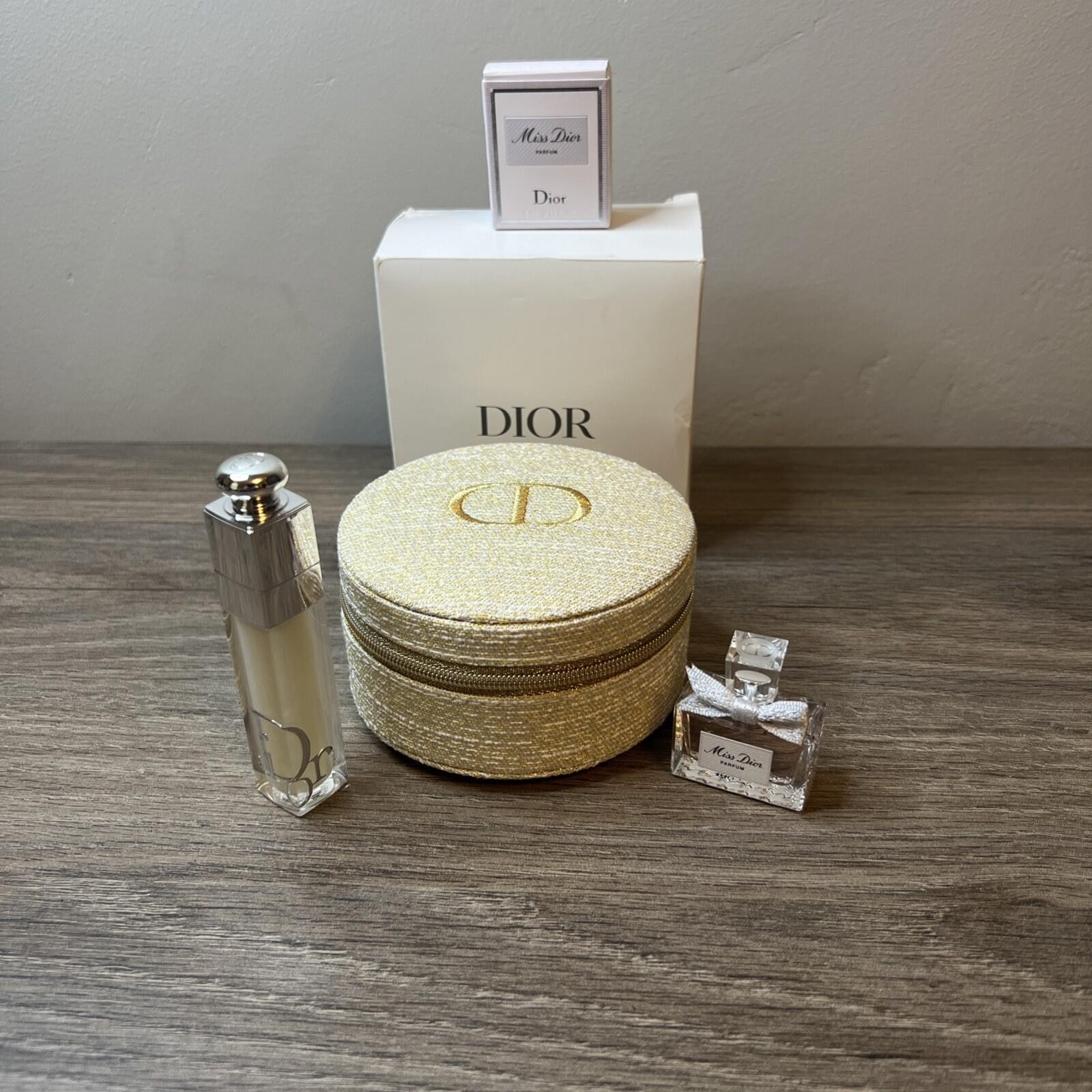 Dior Gold Trousse Pouch Bag With Lip Addict Maximizer 002 Opal, Miss Dior Dabber