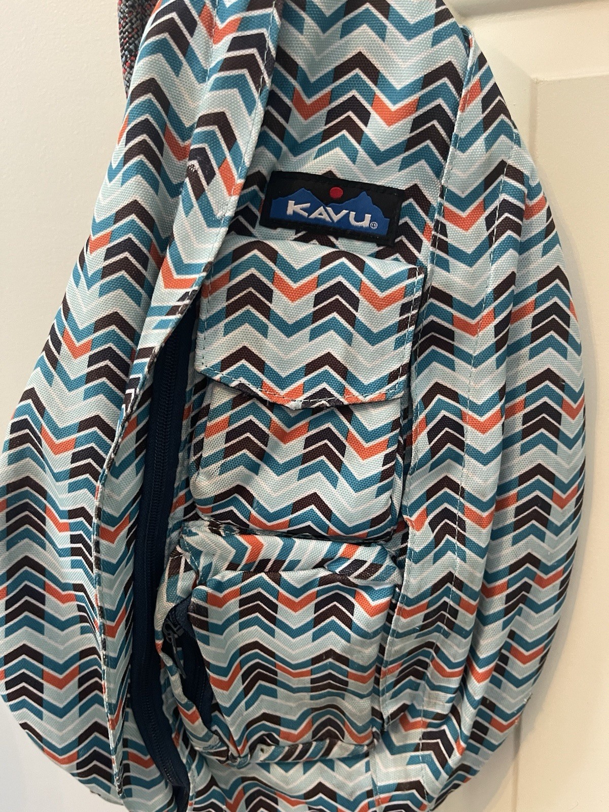 KAVU Rope Sling Bag Blue Orange Chevron Print Crossbody Canvas
