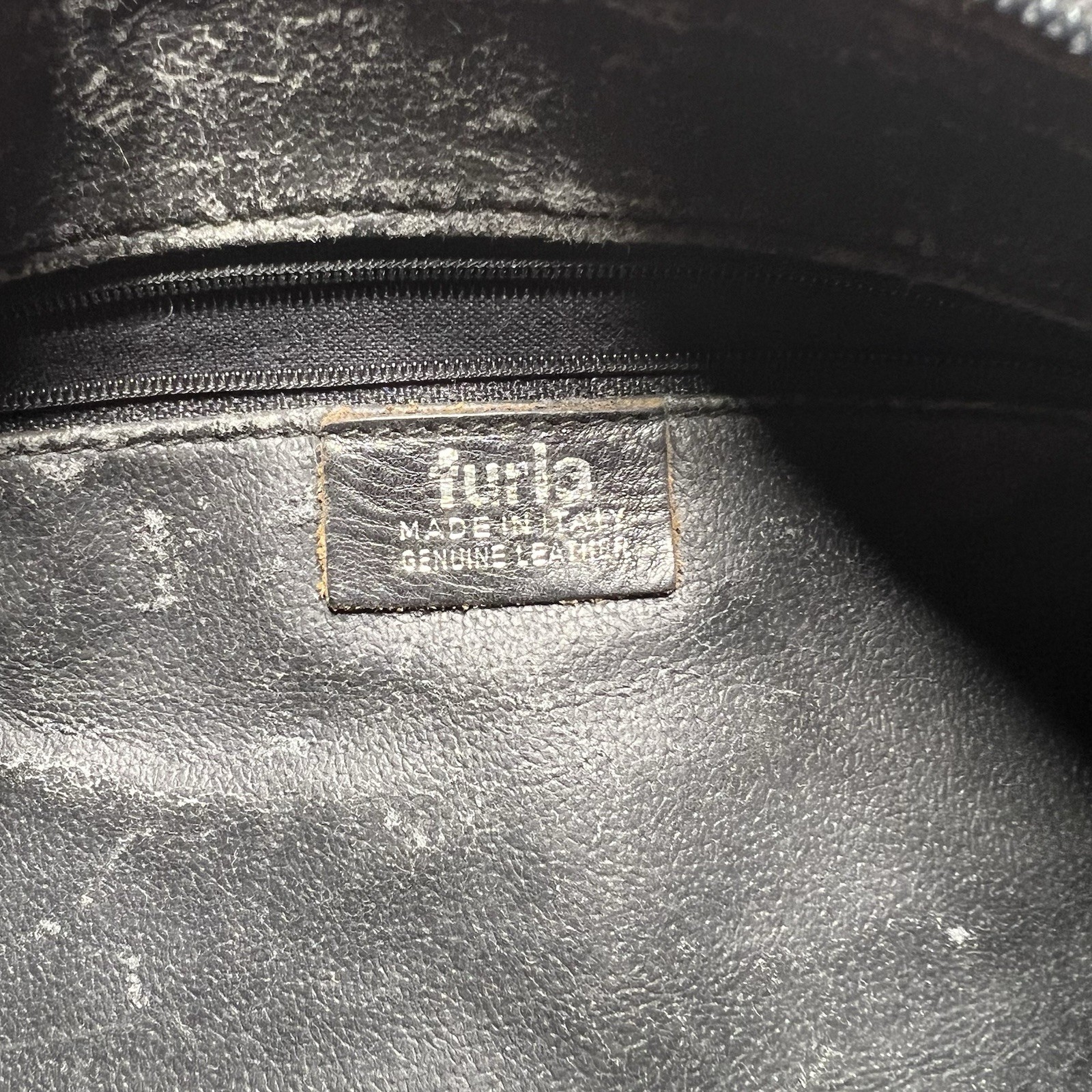 VTG Furla Italy Genuine Leather Shoulder Bag Black Leather Distressed Handbag
