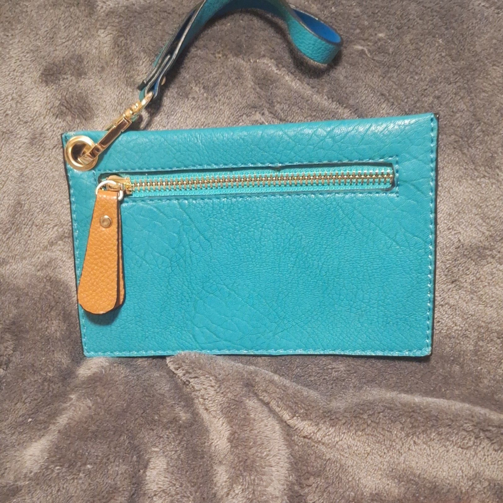 Turquoise/Brown Large Tote Bag Magnetic Closure Double Handles Removable Pouch