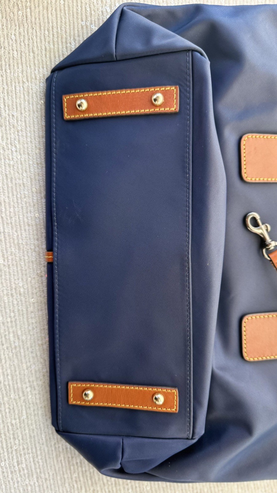Dooney & Bourke Wayfarer Satchel Navy Nylon With Brown Leather Trim