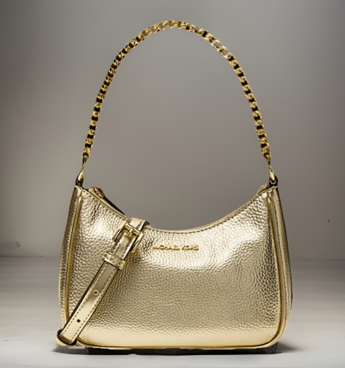 Michael Kors Jet Set Women Small Metallic Convertible Crossbody Bag Pale Gold